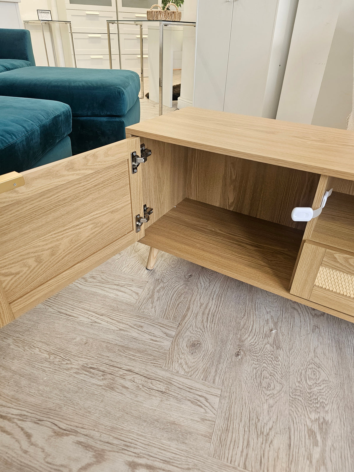 Extra Large Modern Rattan & Oak TV Cabinet 200cm @#