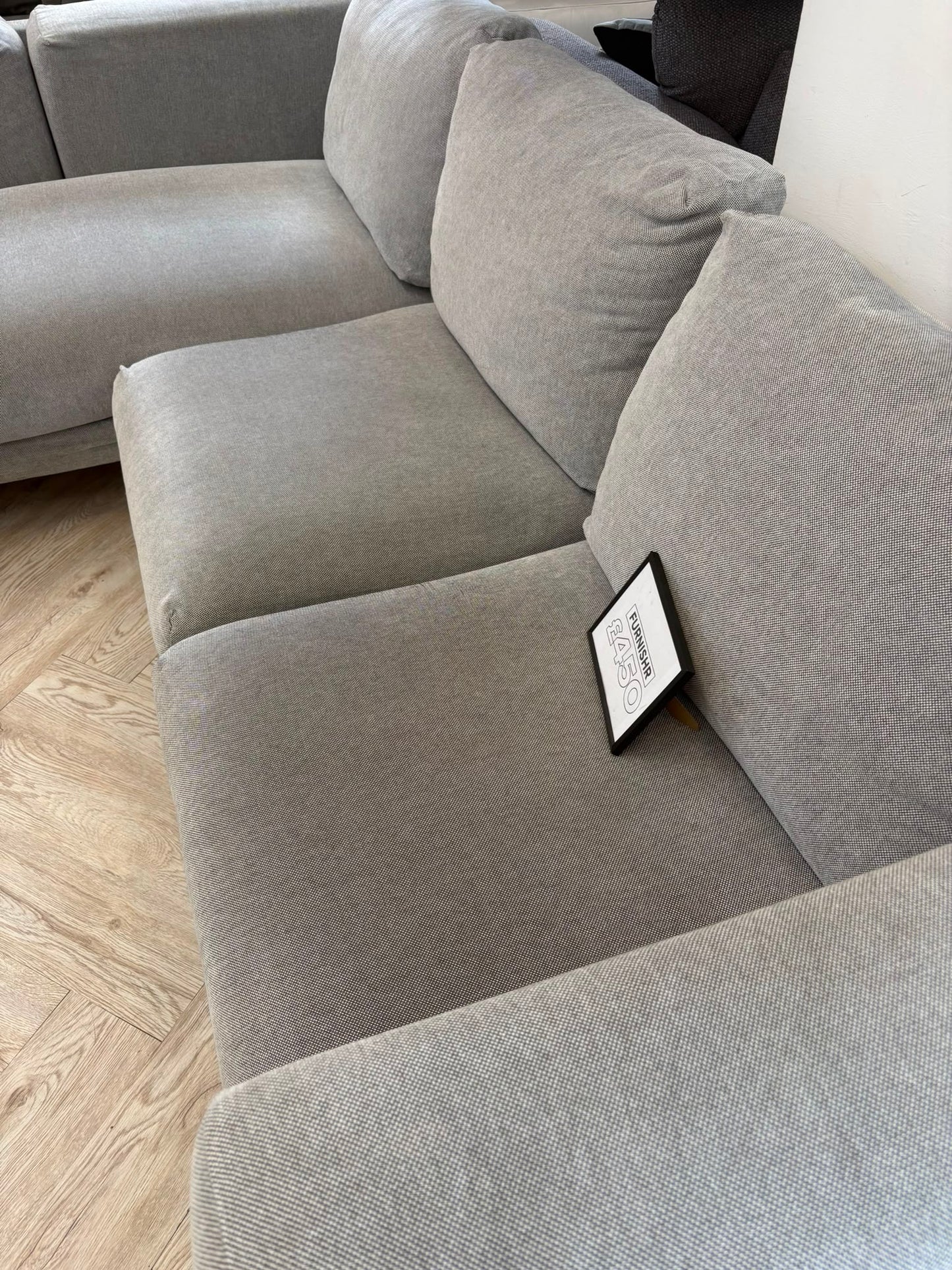 Ikea Nockeby Grey Fabric 3 Seater Chaise Sofa @