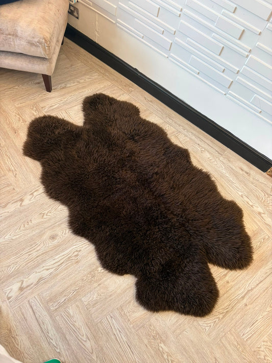 Large Chocolate Brown 100% Sheepskin Rug 160cm