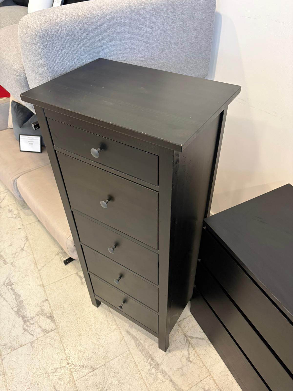 Ikea Hemnes Black/Brown Tallboy 5 Drawer Chest T