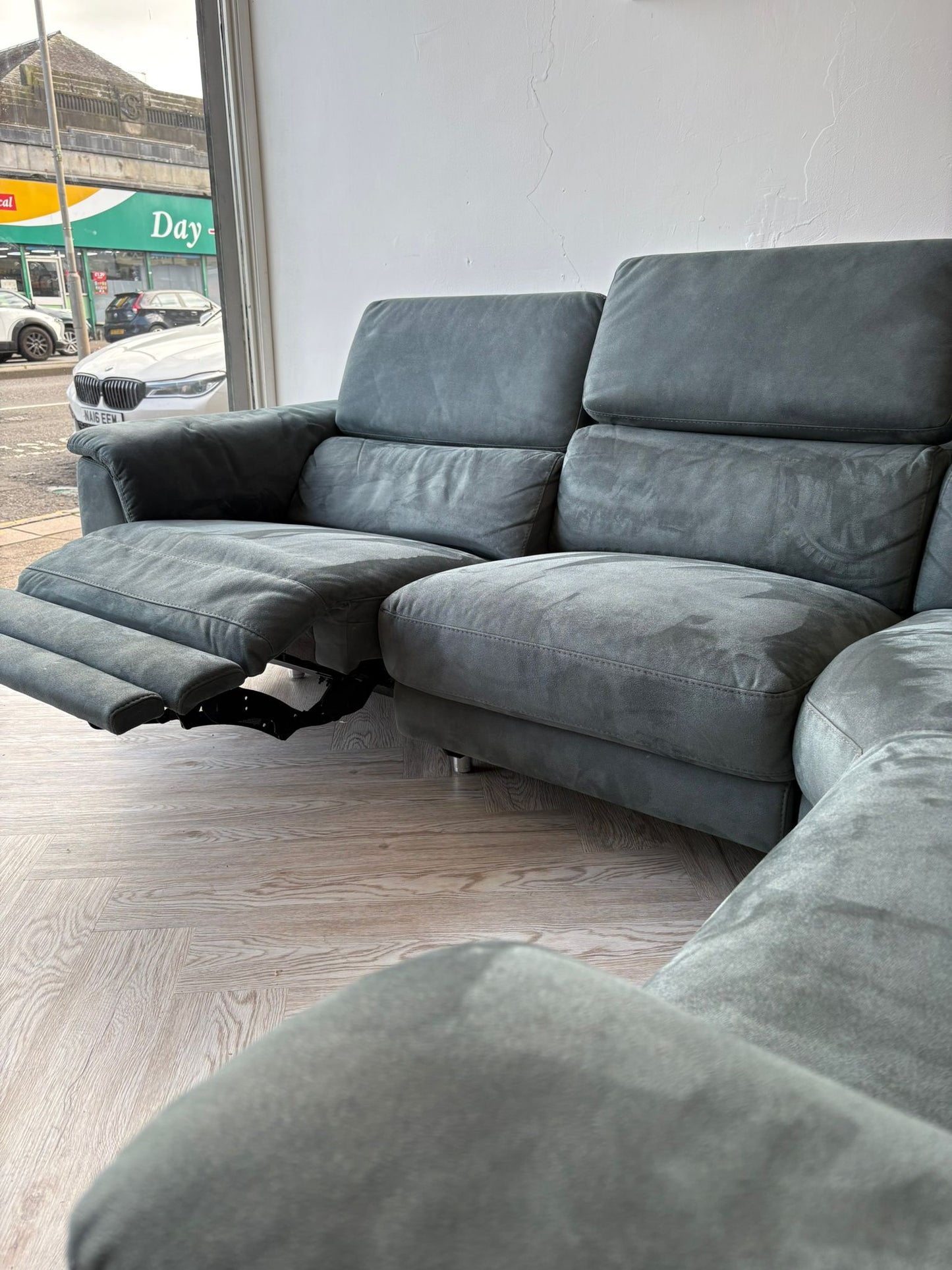 DFS Tahiti Teal Power Recliner Corner Sofa in Arizona Fabric (faux brushed suede-effect) As New Condition/ Ex Display #