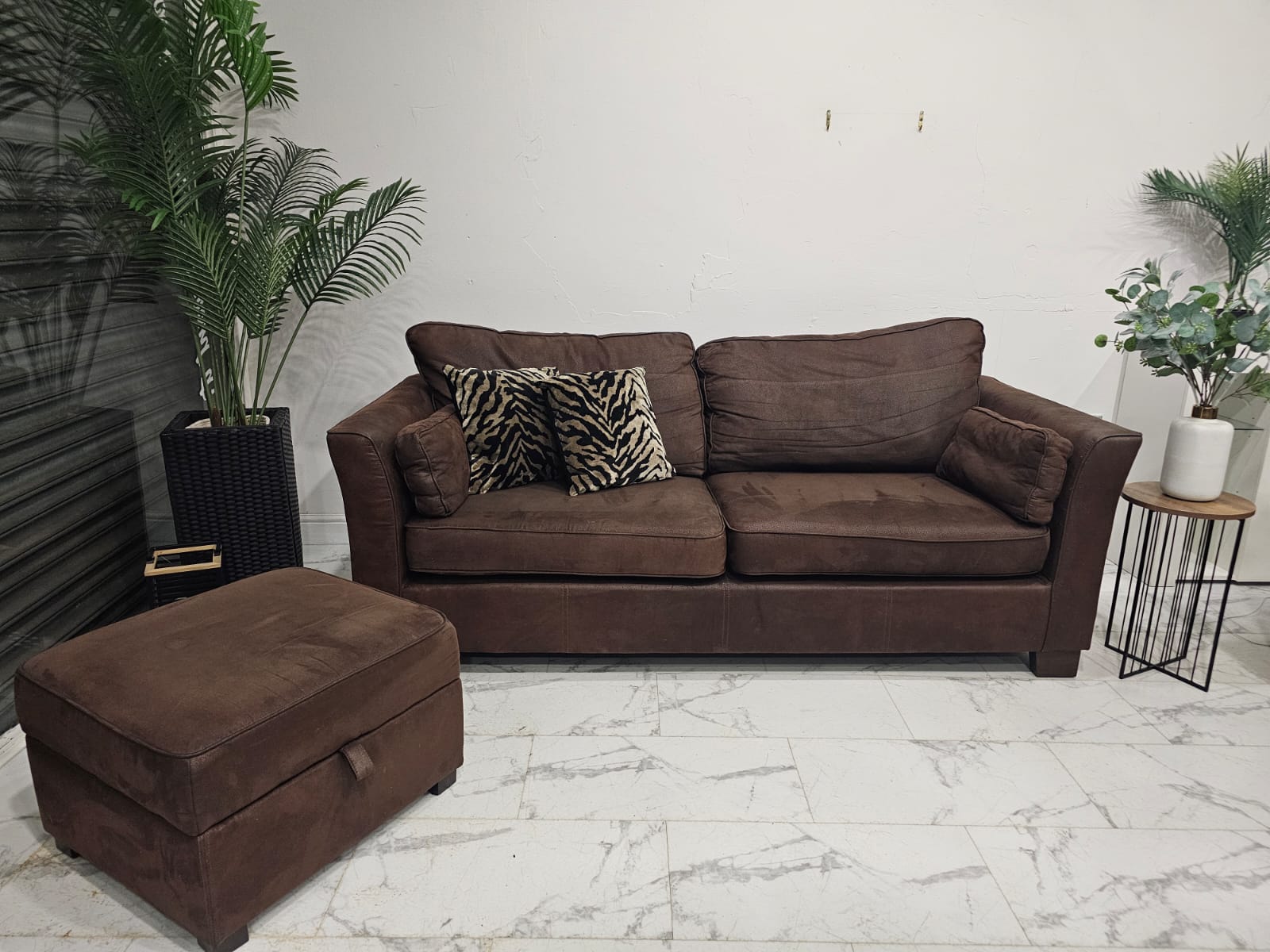 Furniture Village 3 Seater Sofa in Nubuck Suede & Ottoman