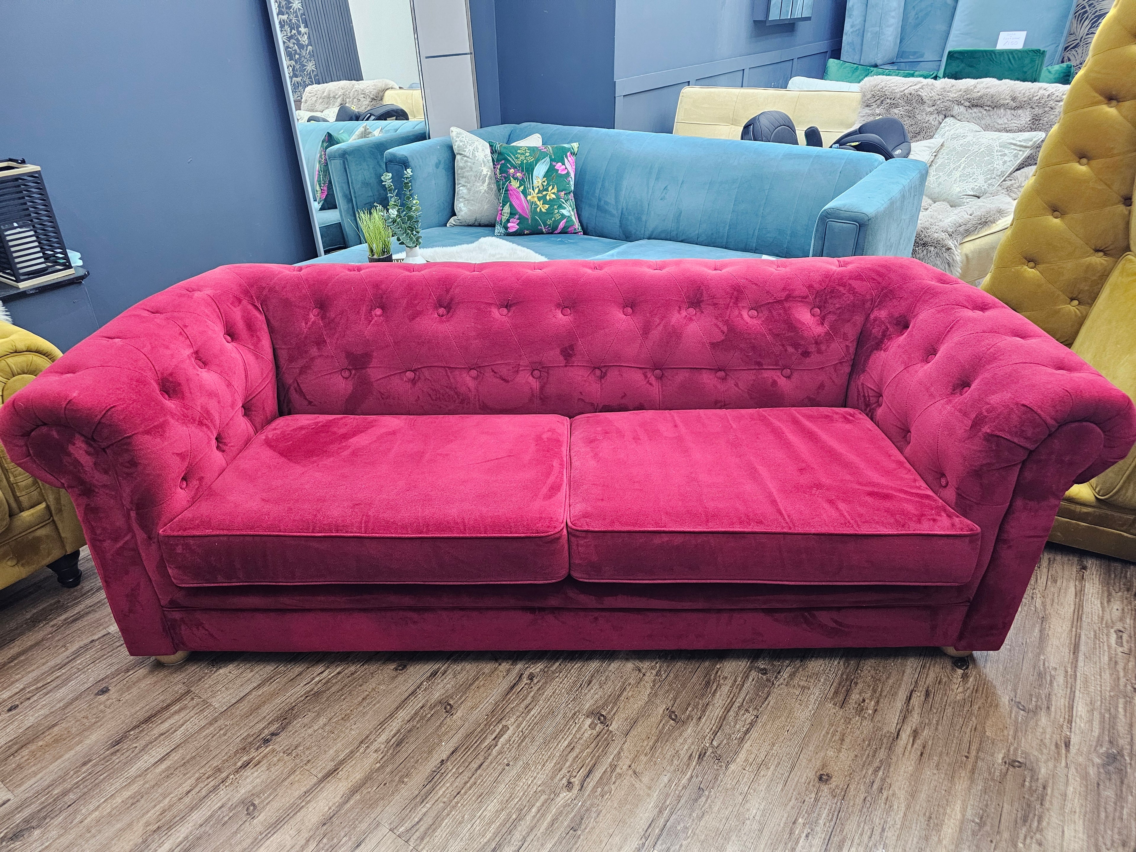 Red Chesterfield Style 3 Seater Sofa