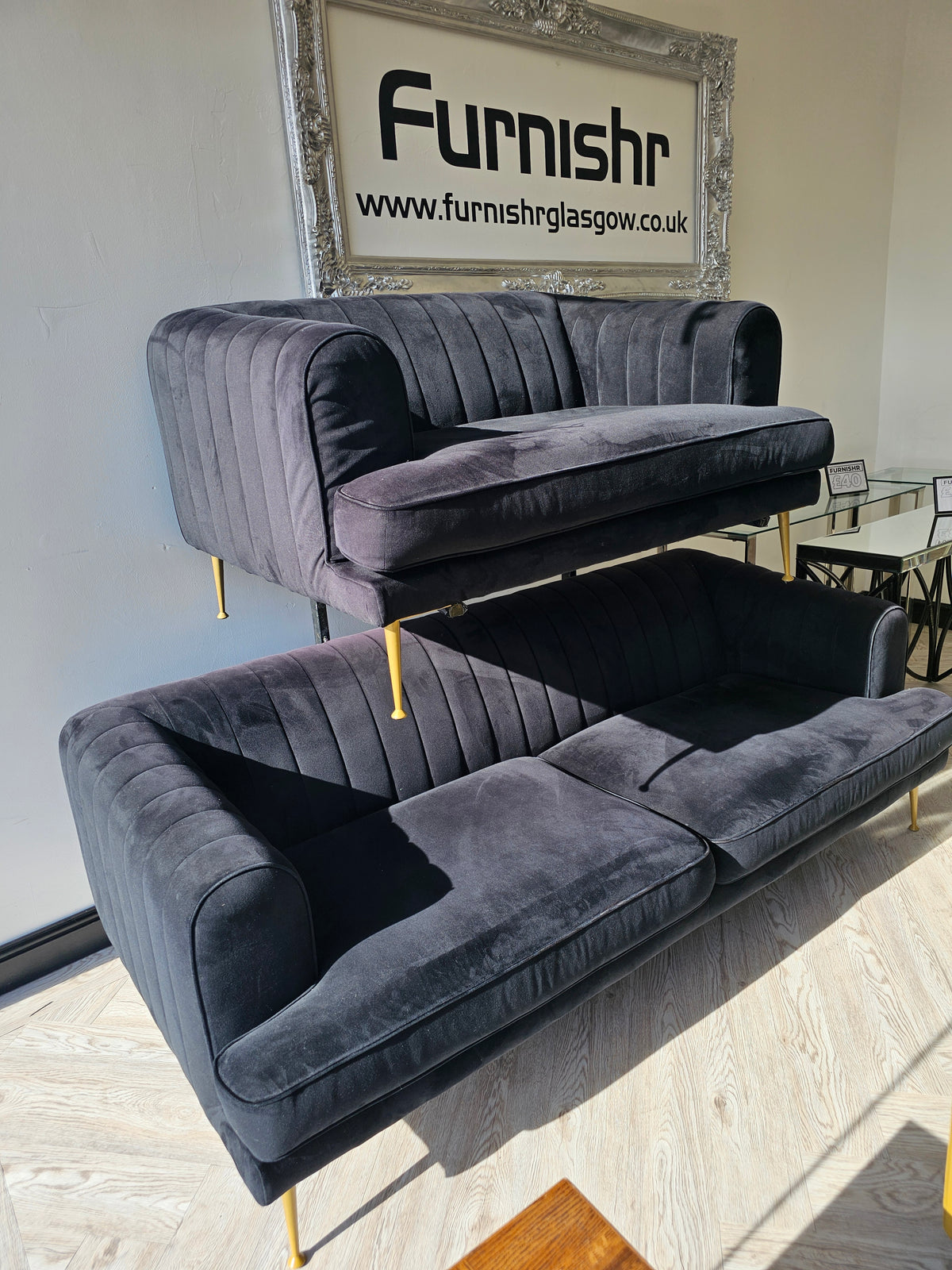 Sofology Enchanted Black Plush Sofa & Loveseat #
