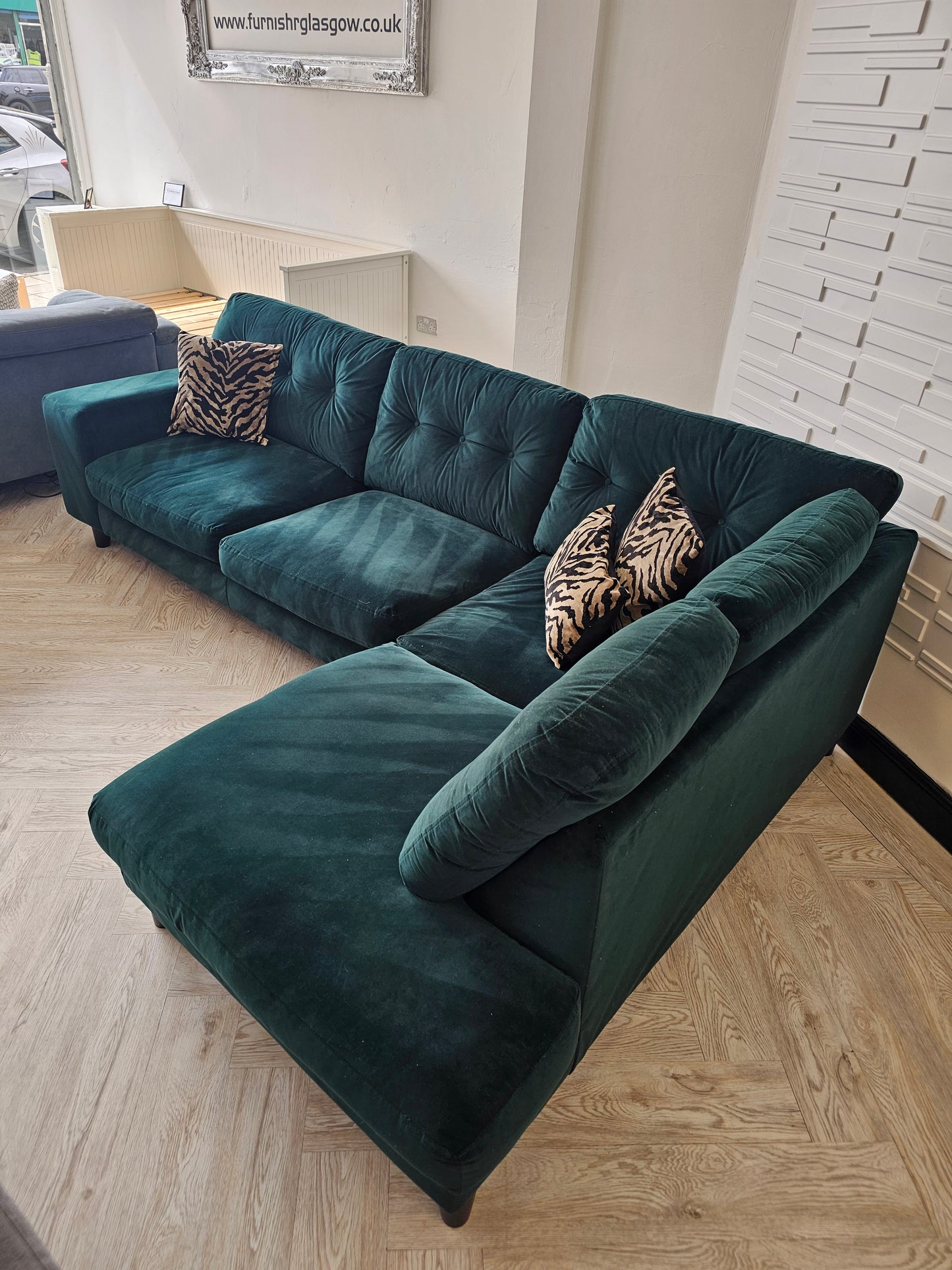DFS Java Dark Green Plush Velvet Corner Sofa @