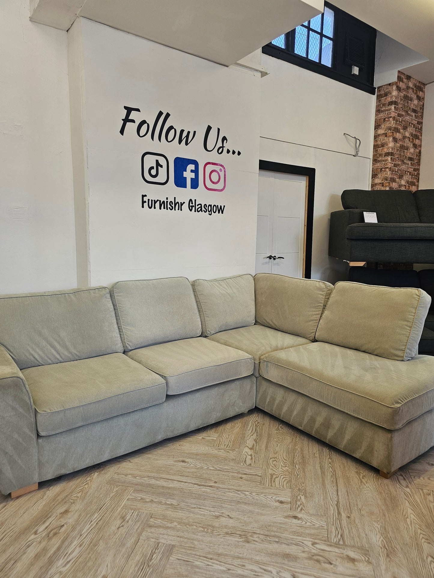 DFS Greige Orka Corner Sofa (minor imperfections hence lower price)@