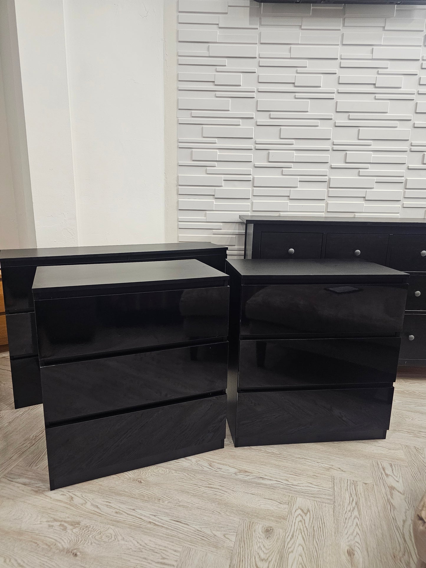 The Range Pair of Black High Gloss 3 Drawer Chests @