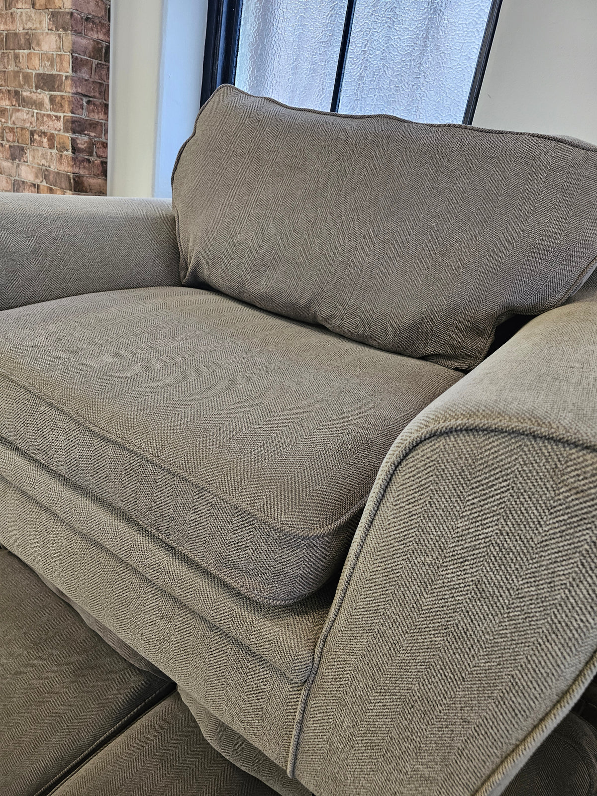 CLEARANCE Sofology Chalfont 3 Seater Sofa, Chair & Footstool in Beige/Taupe @
