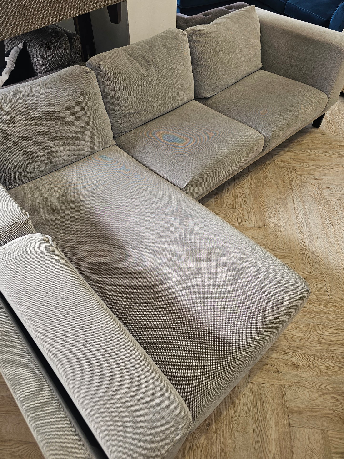 Ikea Nockeby Grey Fabric 3 Seater Chaise Sofa @