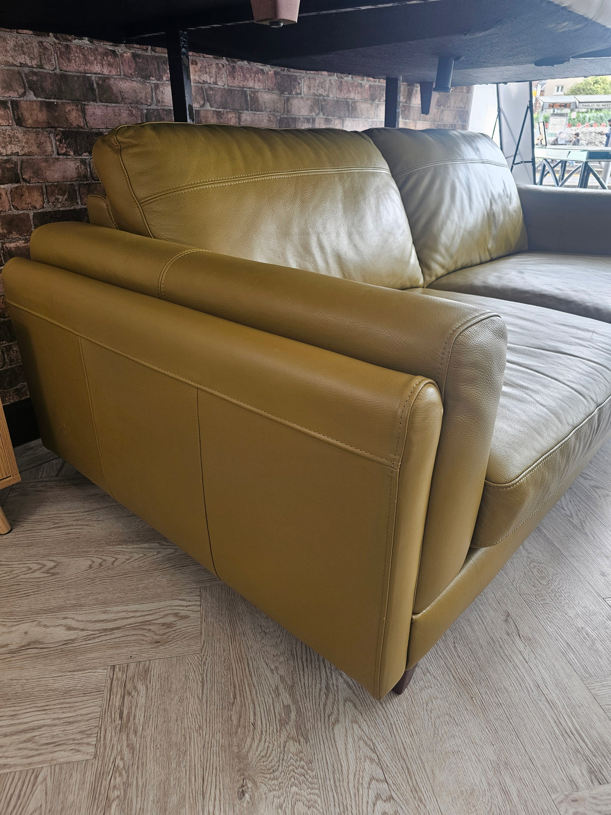 Olive Green Premium Italian Leather 2x3 Seater Sofas & Footstool *RRP £4000 @