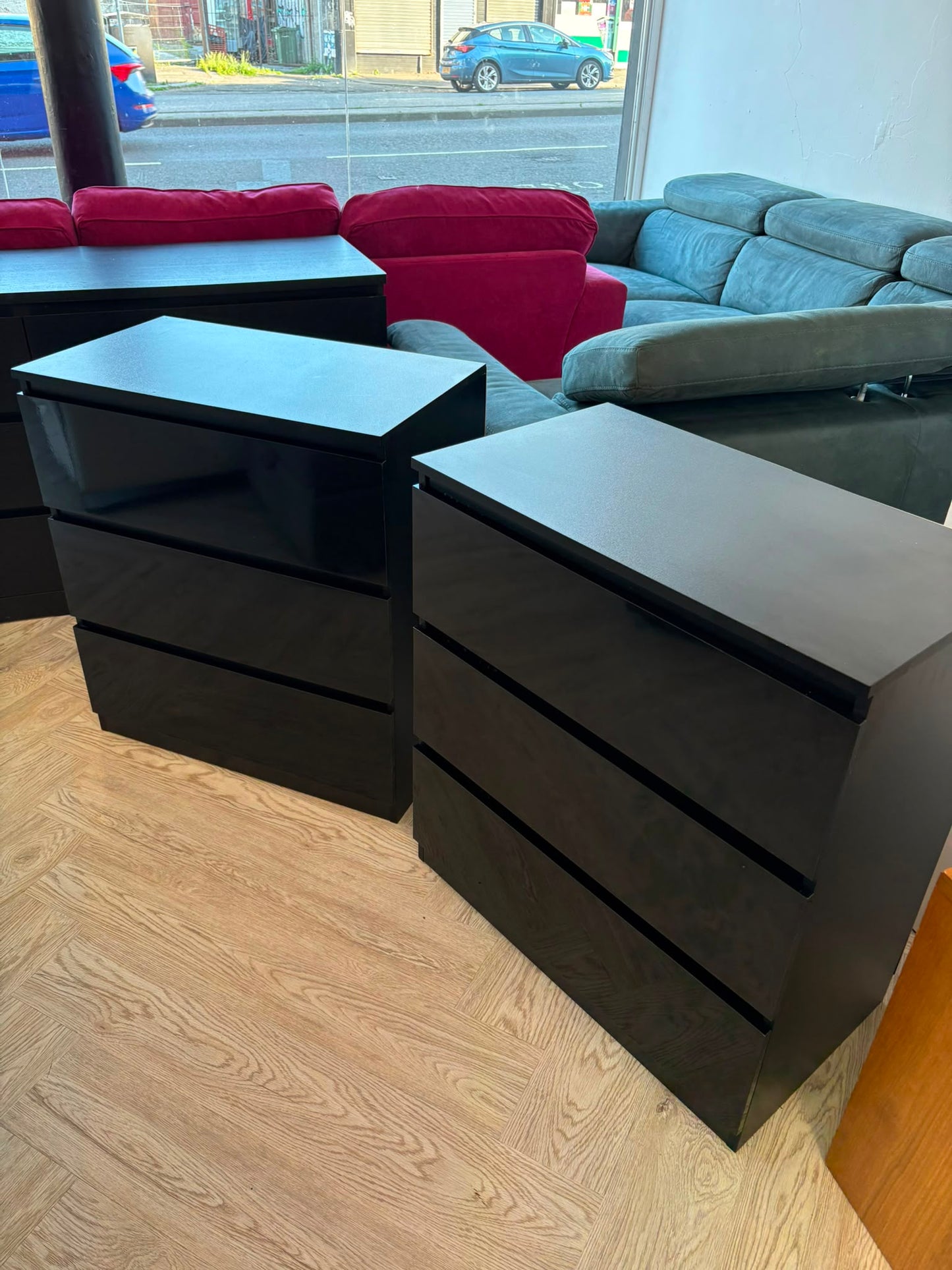 The Range Pair of Black High Gloss 3 Drawer Chests @