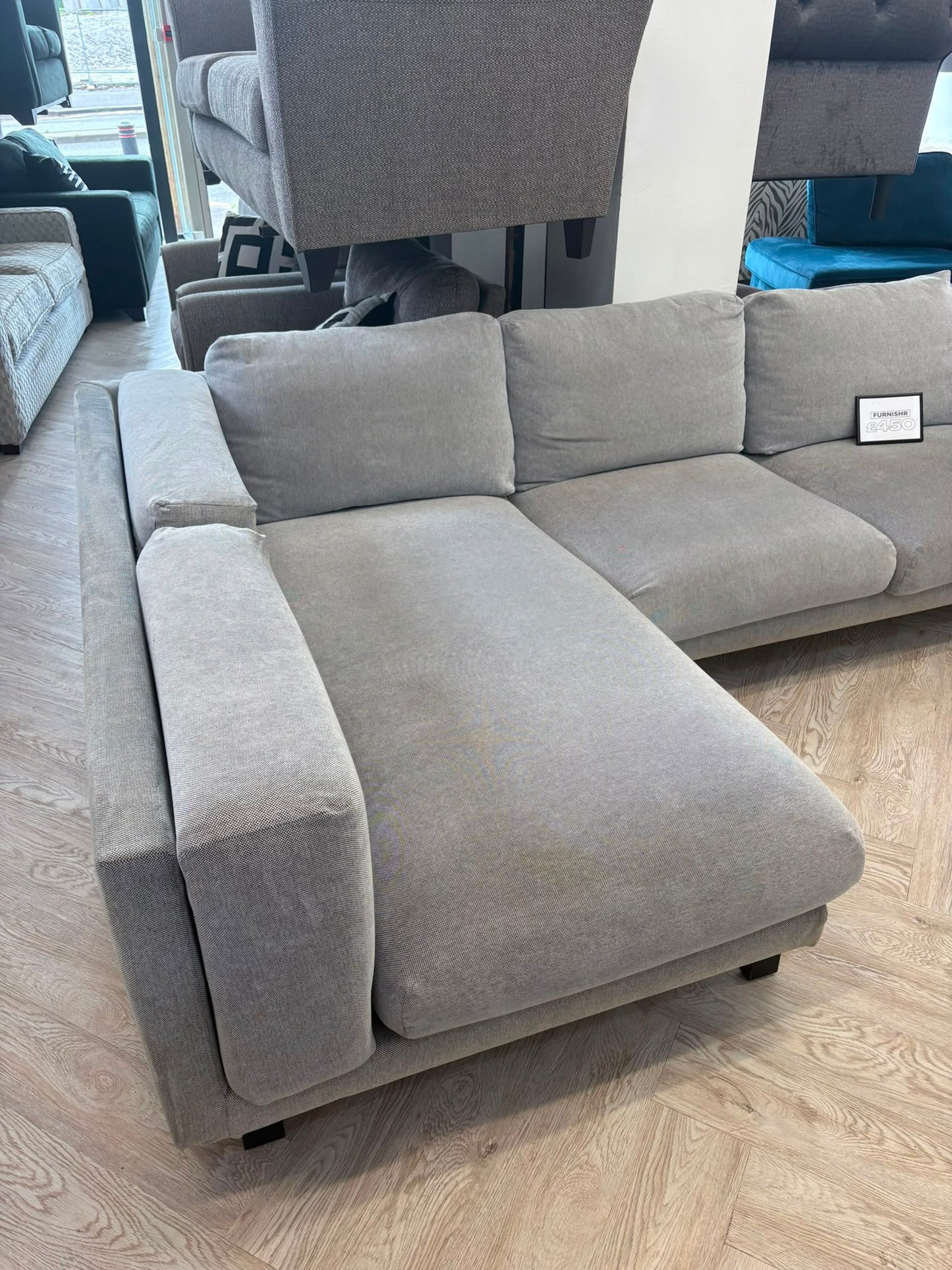 Ikea Nockeby Grey Fabric 3 Seater Chaise Sofa @