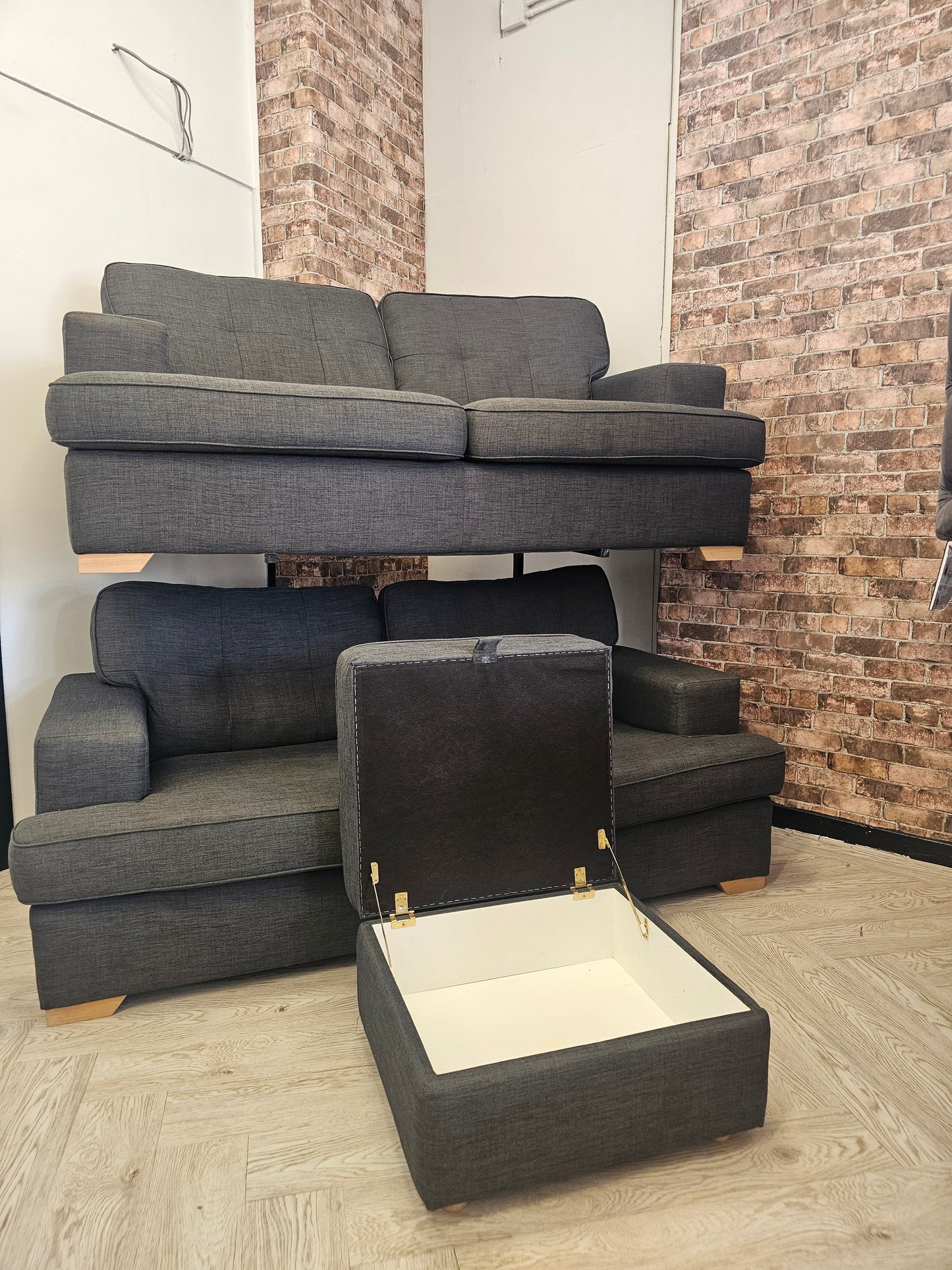 DFS Freya 3&2 Seater Charcoal Grey Sofas with Ottoman