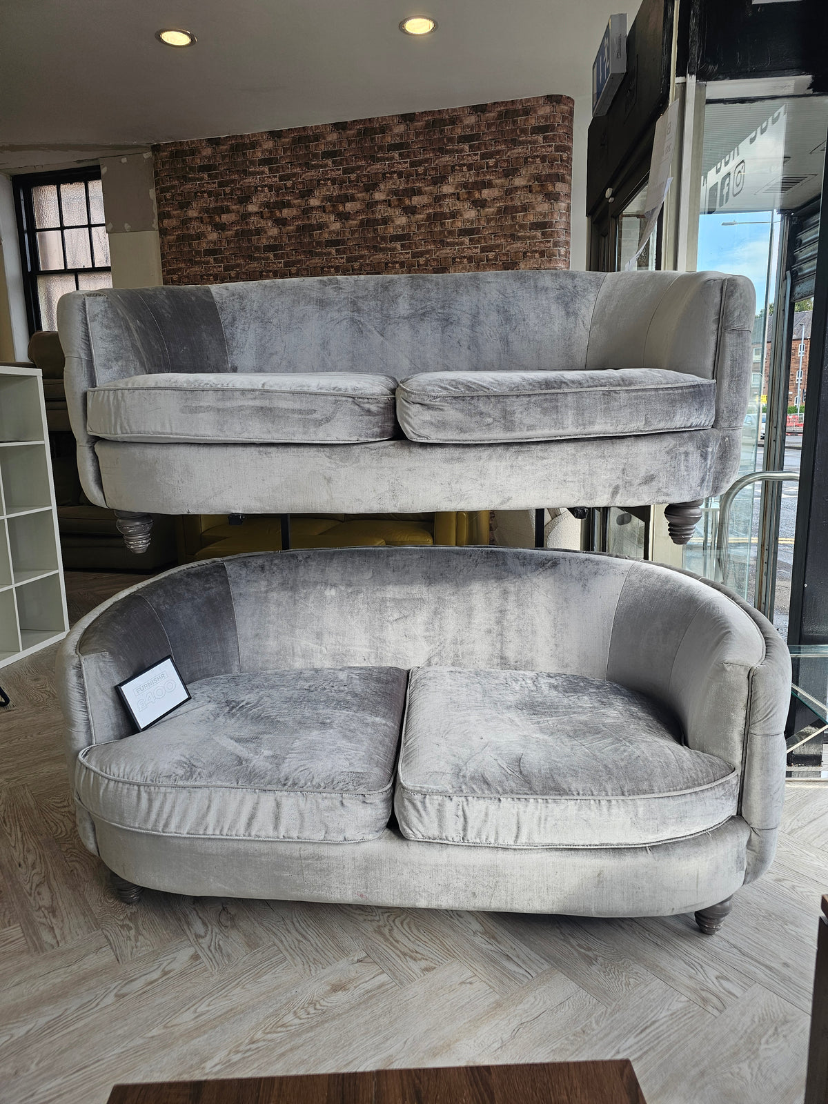 2 x 3 Seater Silver Chesterfield Style Sofas from Top Drawer @#