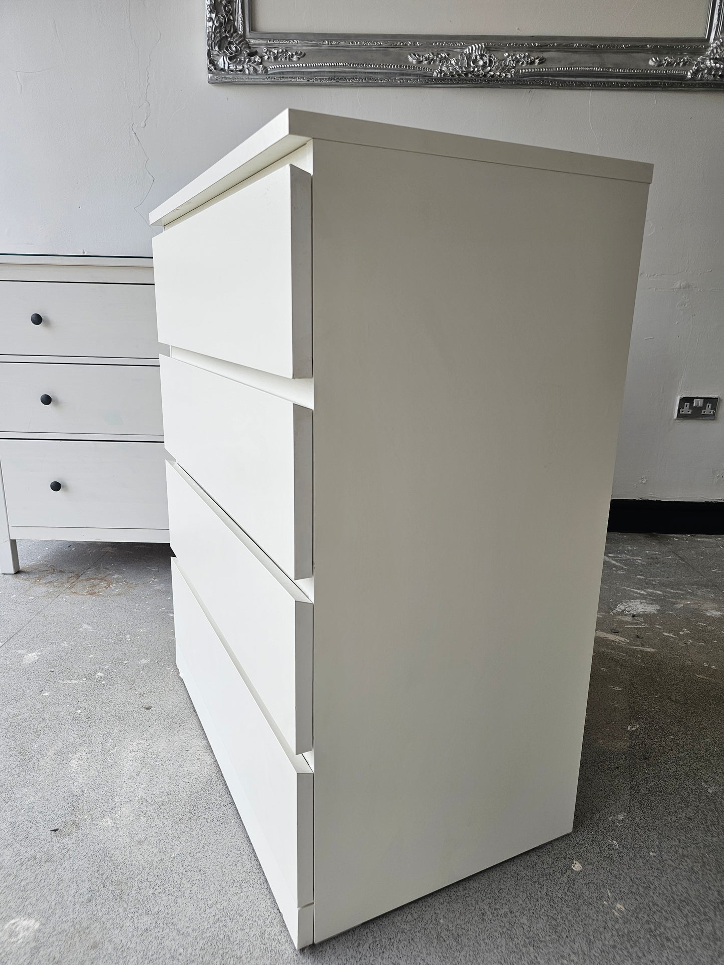 Ikea Malm White 4 Drawer Chest (bottom corner minor damage) T