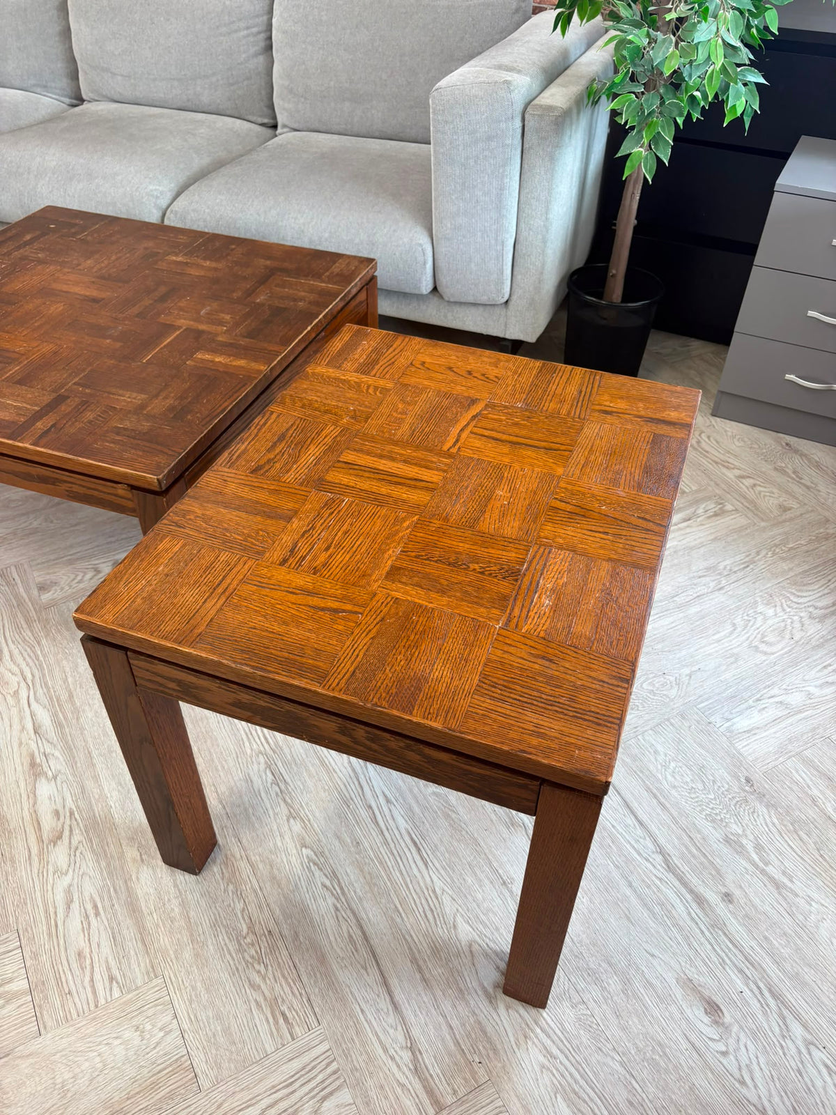 Large Dark Wood Parquet Side Table @