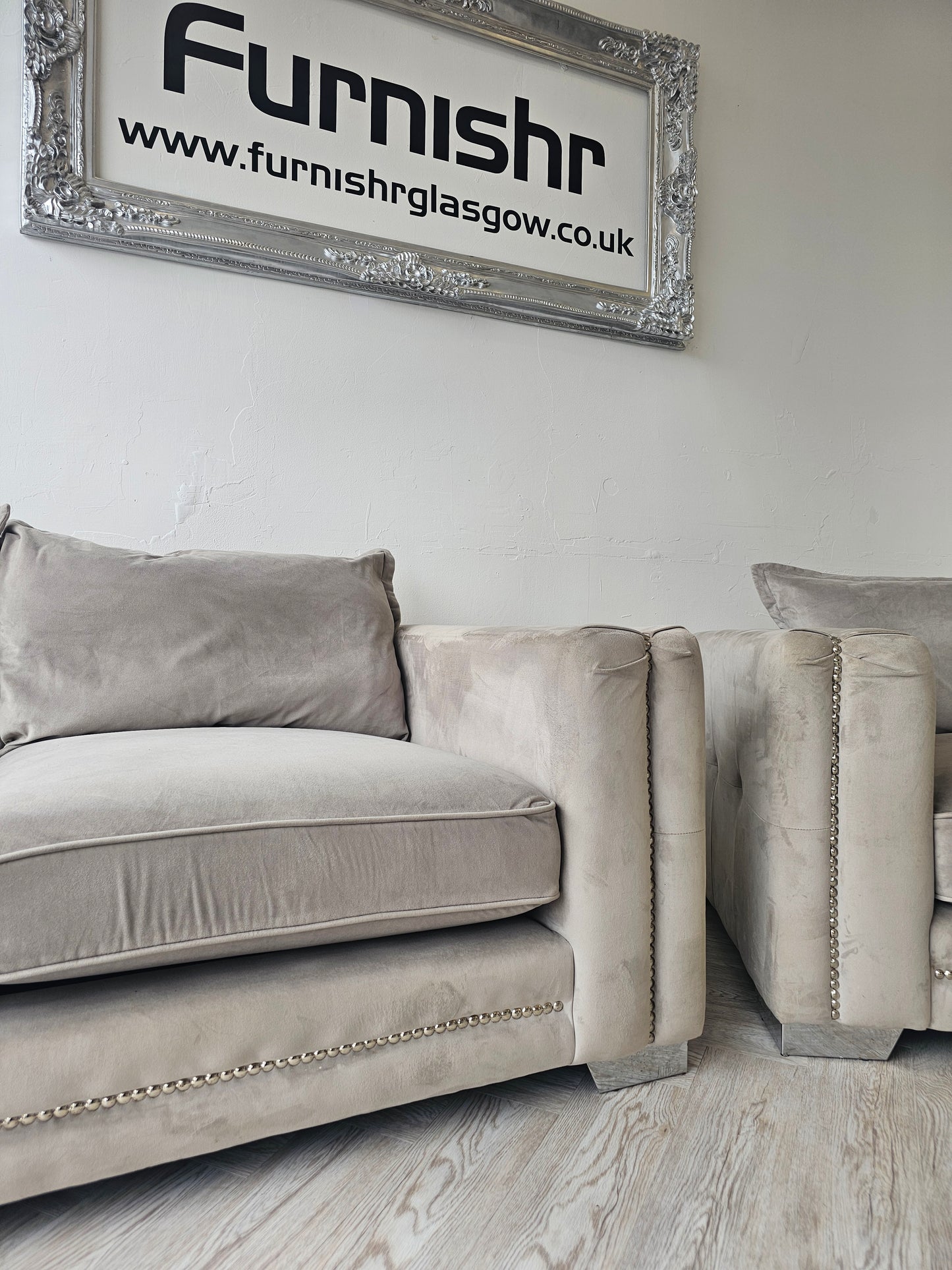 ScS Laurence Llewelyn-Bowen Regency Range Greige Fabric 3 Seater Sofa & Loveseat *RRP £3100 #