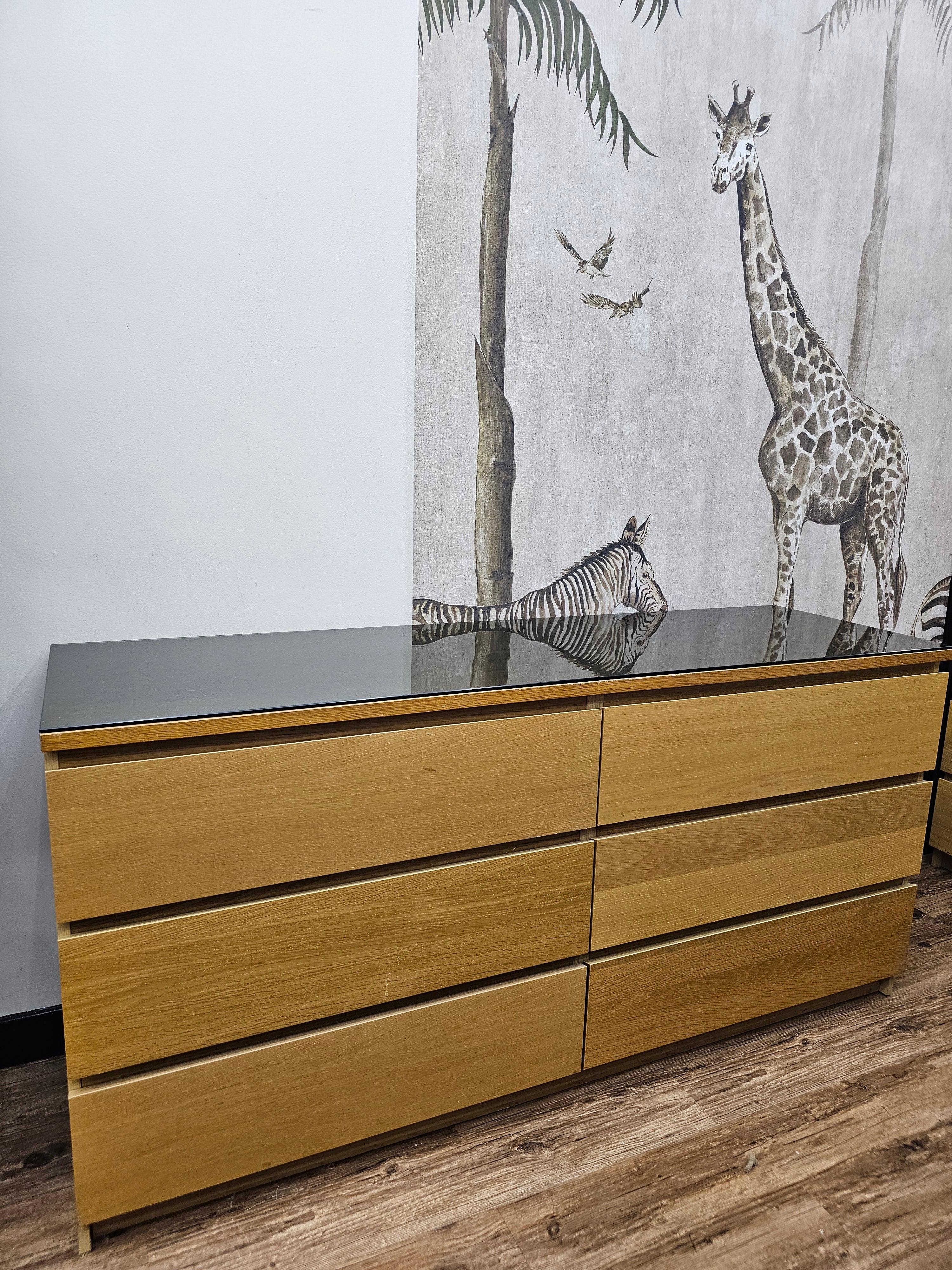 Ikea Malm double wide 6 Drawer Chest with smoked glass