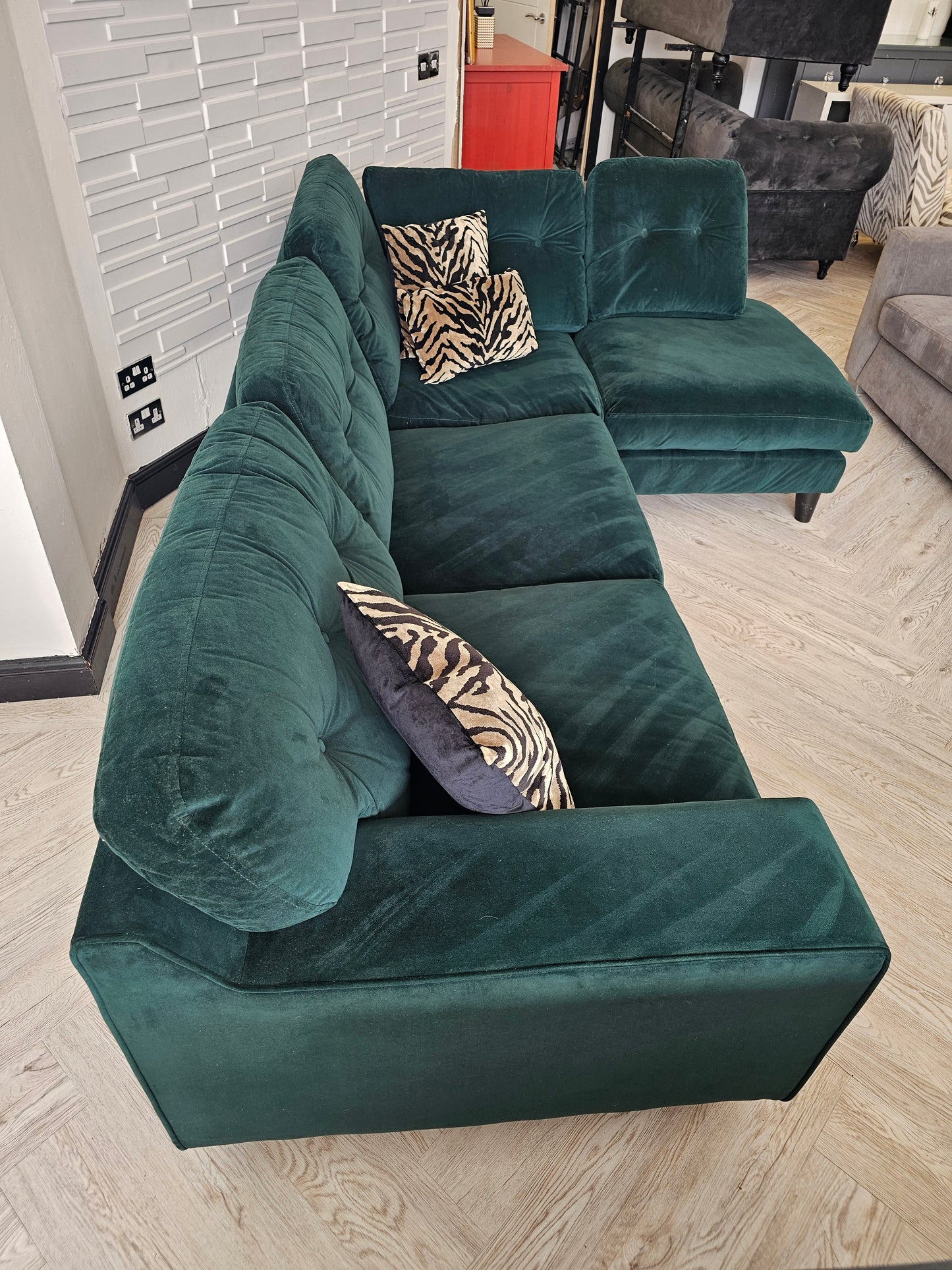 DFS Java Dark Green Plush Velvet Corner Sofa @