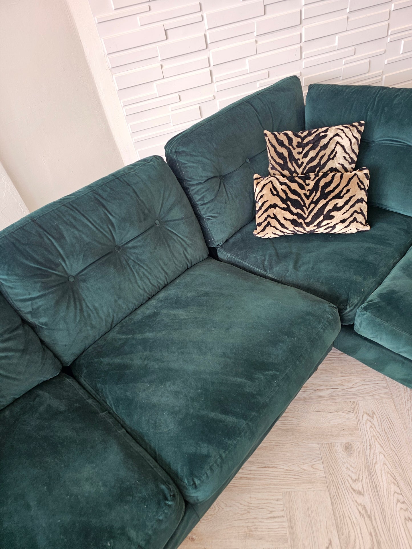 DFS Java Dark Green Plush Velvet Corner Sofa @