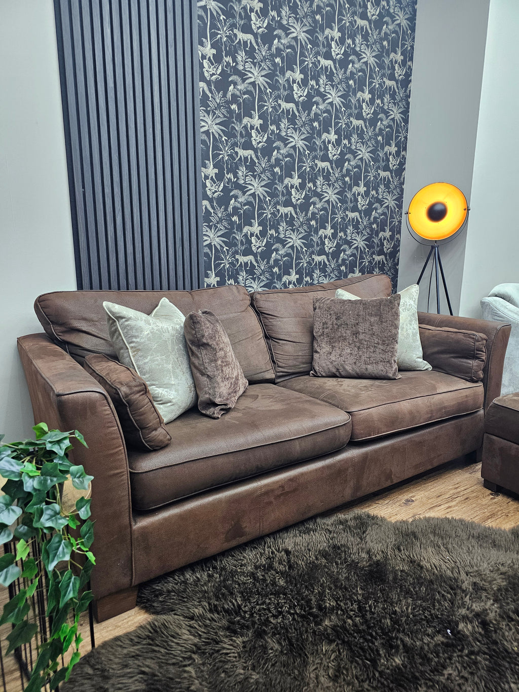 Furniture Village Nubuck Leather 3 Seater Sofa & Ottoman Footstool