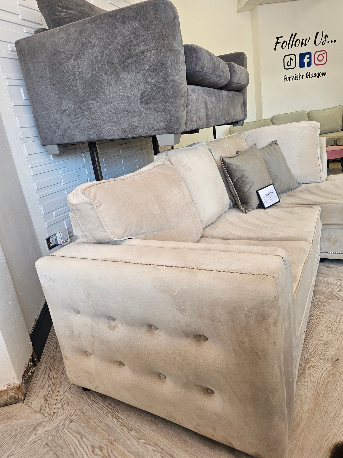 Cream Velvet Corner Sofa (Firm Seats)@
