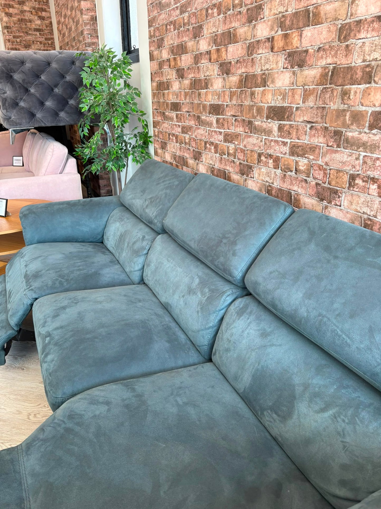 DFS Tahiti Power Recliner Corner Sofa in Teal Faux Suede #