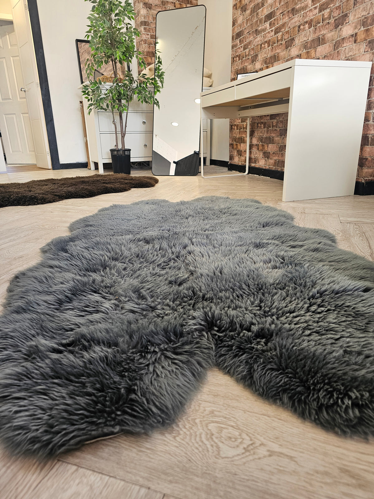 Large Grey 100% Sheepskin Rug @#