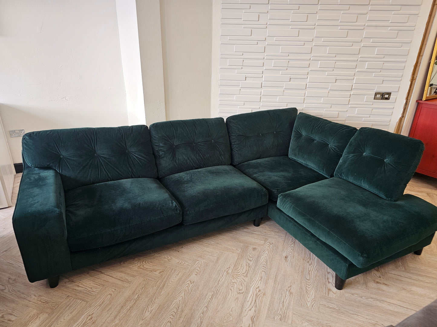 DFS Java Dark Green Plush Velvet Corner Sofa @