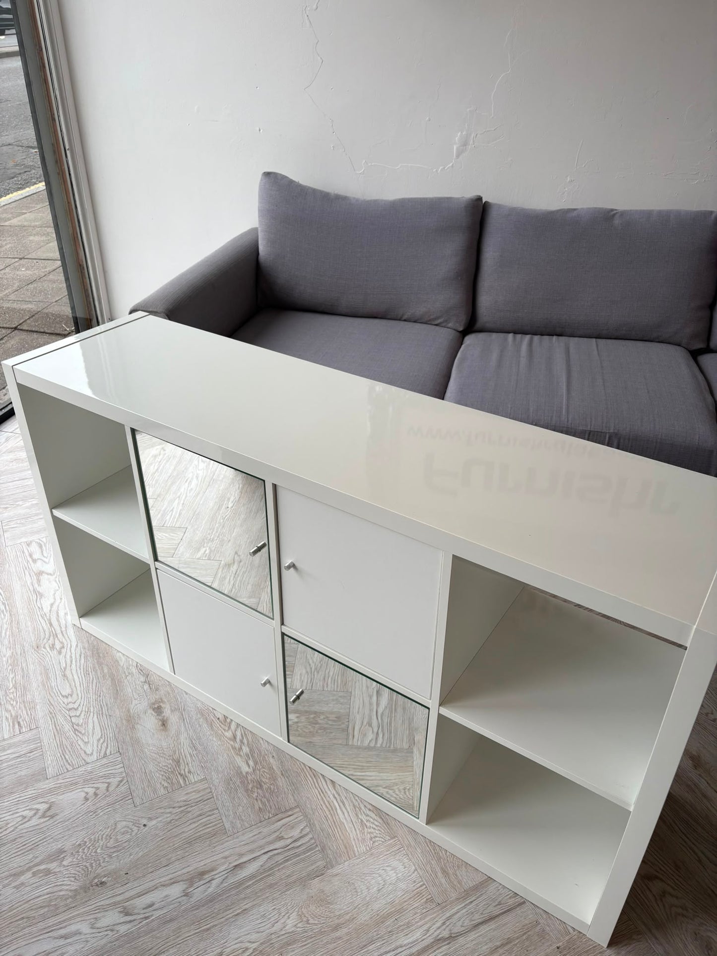 Ikea Kallax White 8 Cube Storage with Mirror Doors @#