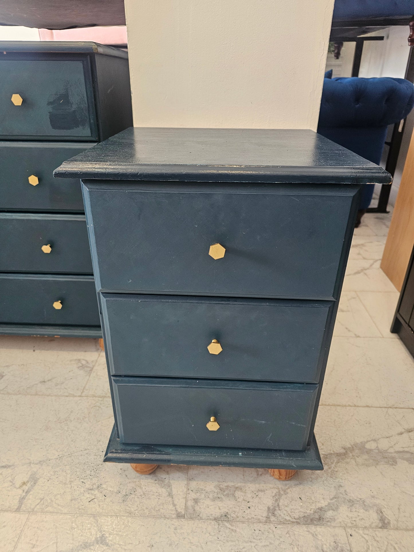 Painted Blue 4 Drawer Chest & 3 Drawer Bedside Chest A