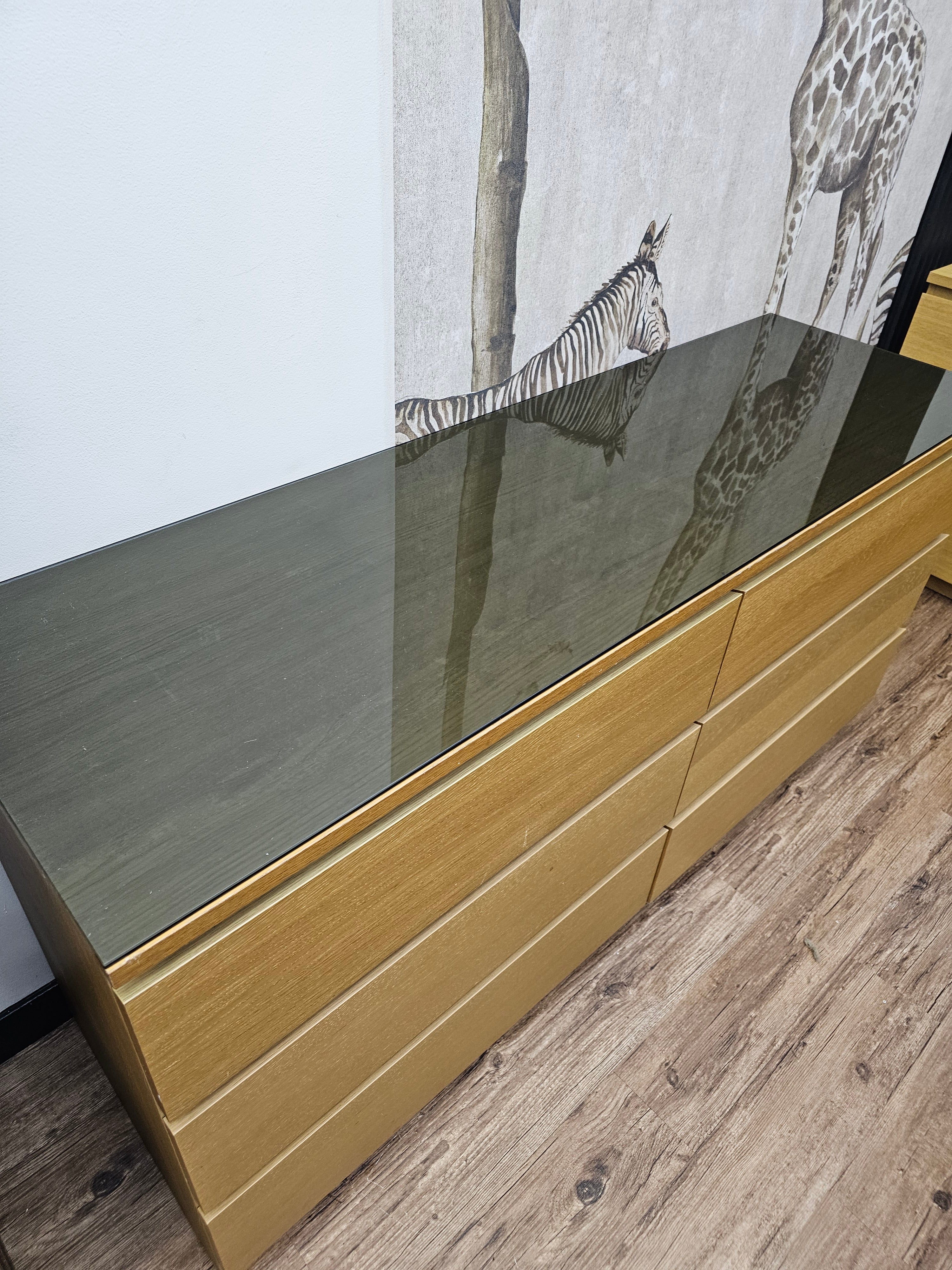 Ikea Malm double wide 6 Drawer Chest with smoked glass