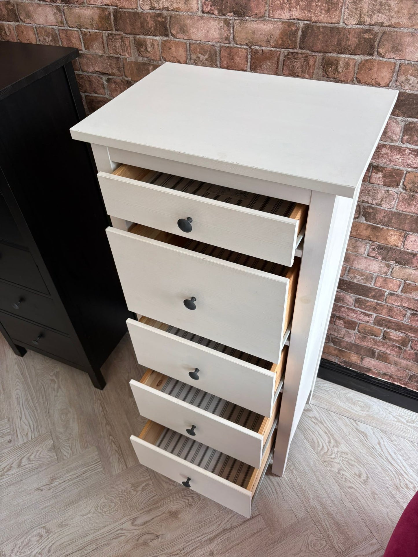 Ikea Hemnes White Stain Tallboy 5 Drawer Chest #