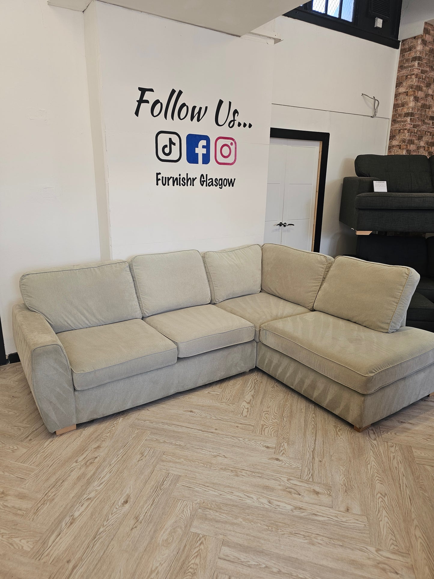 DFS Greige Orka Corner Sofa (minor imperfections hence lower price)@