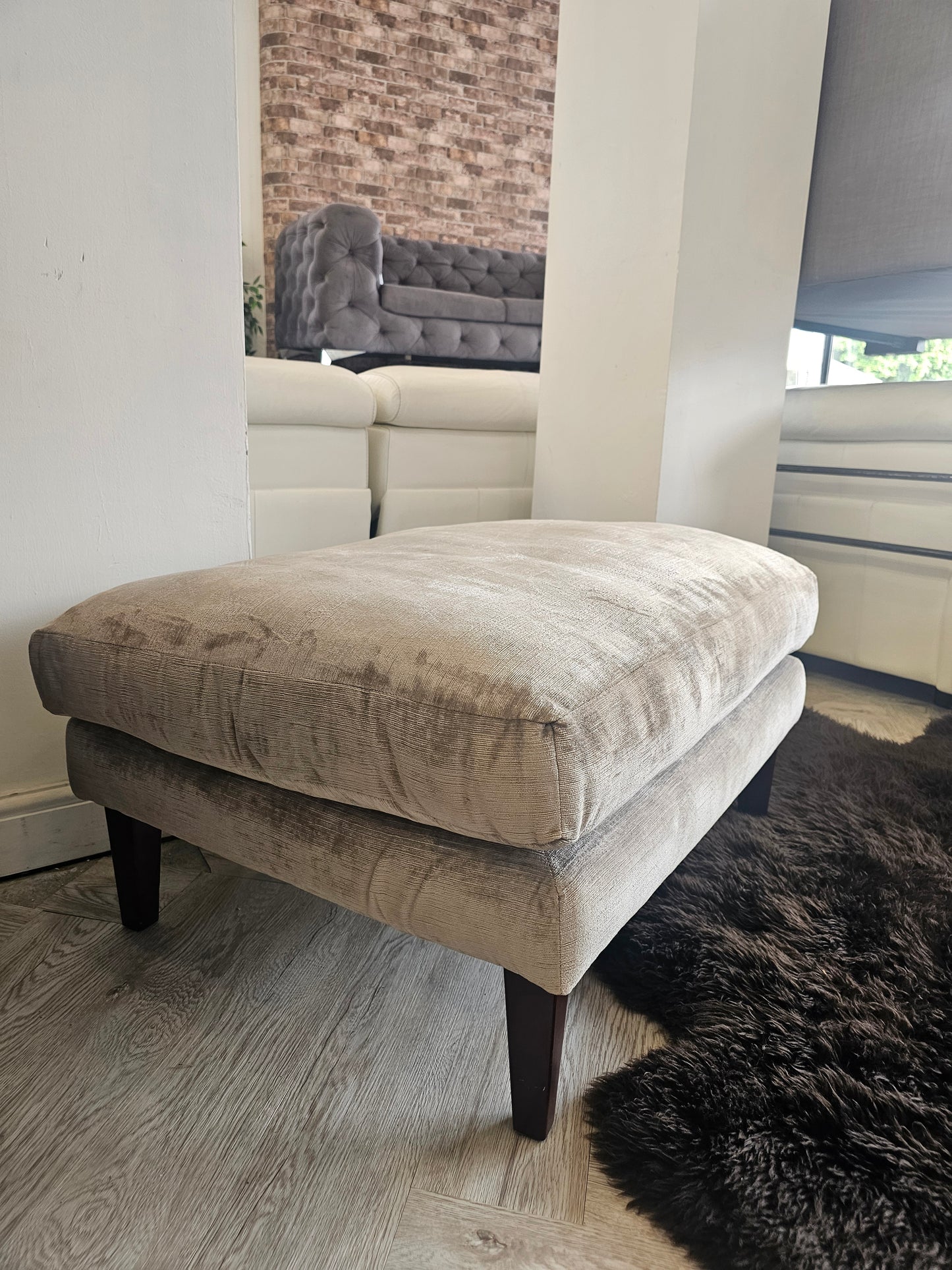 Large Champagne Chenille Footstool @