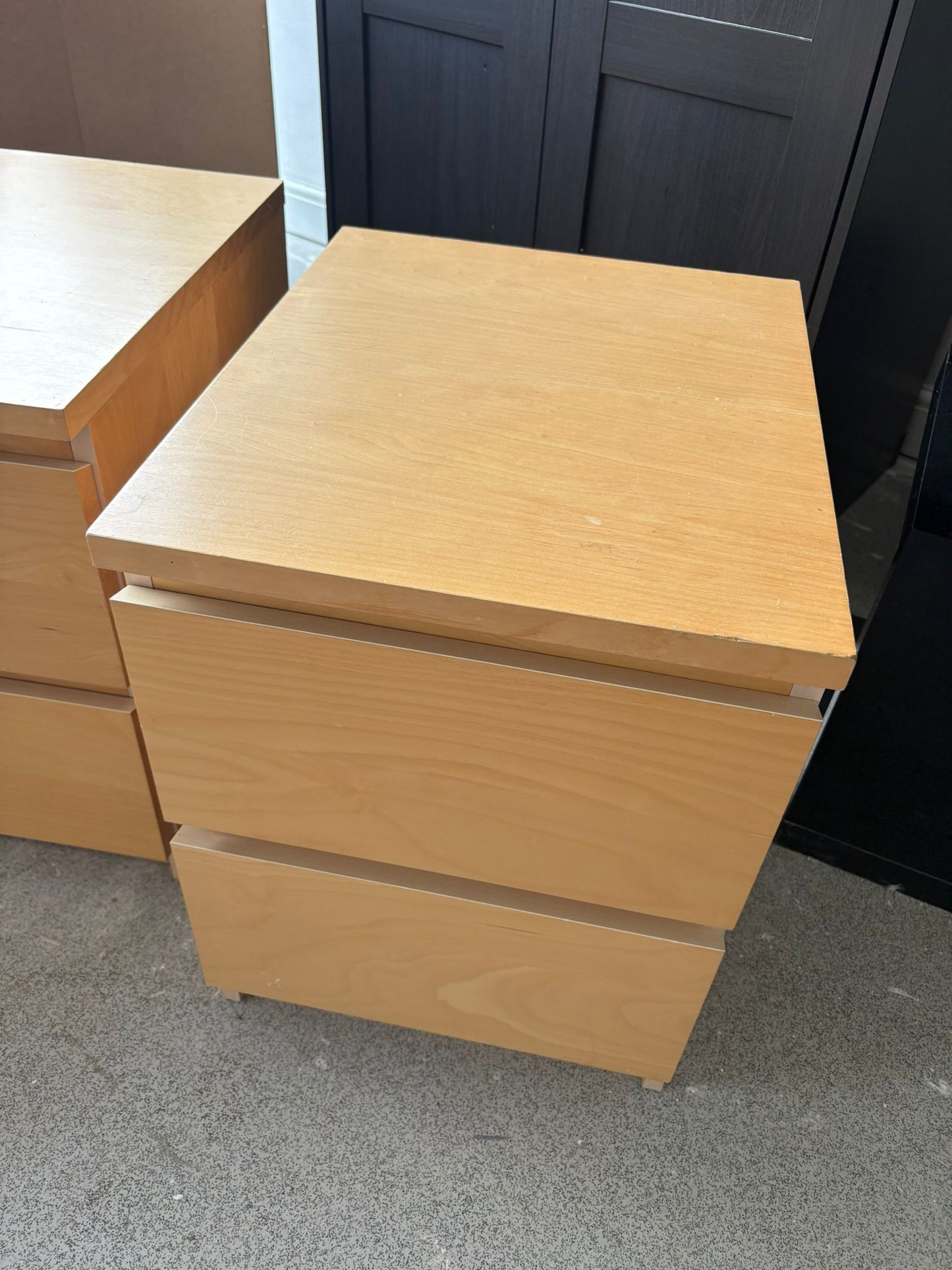 Ikea Malm Oak 2 Drawer Bedside Chests x 2 (1 has slight surface damage)