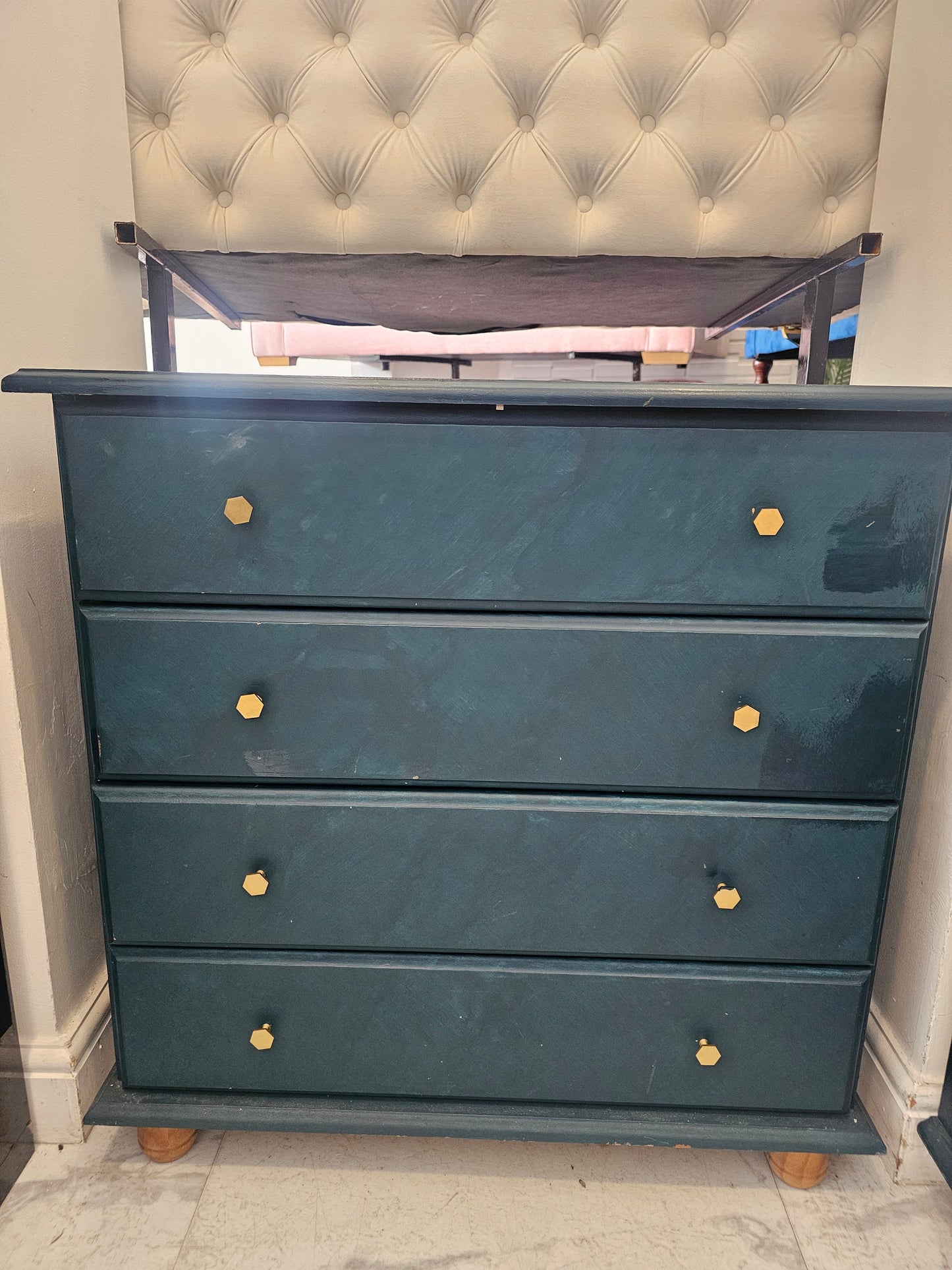 Painted Blue 4 Drawer Chest & 3 Drawer Bedside Chest A
