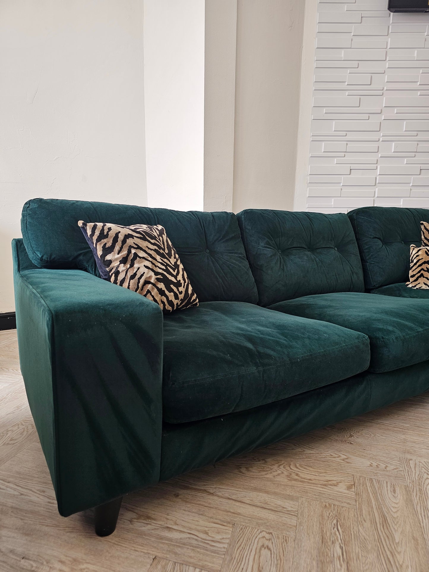 DFS Java Dark Green Plush Velvet Corner Sofa @