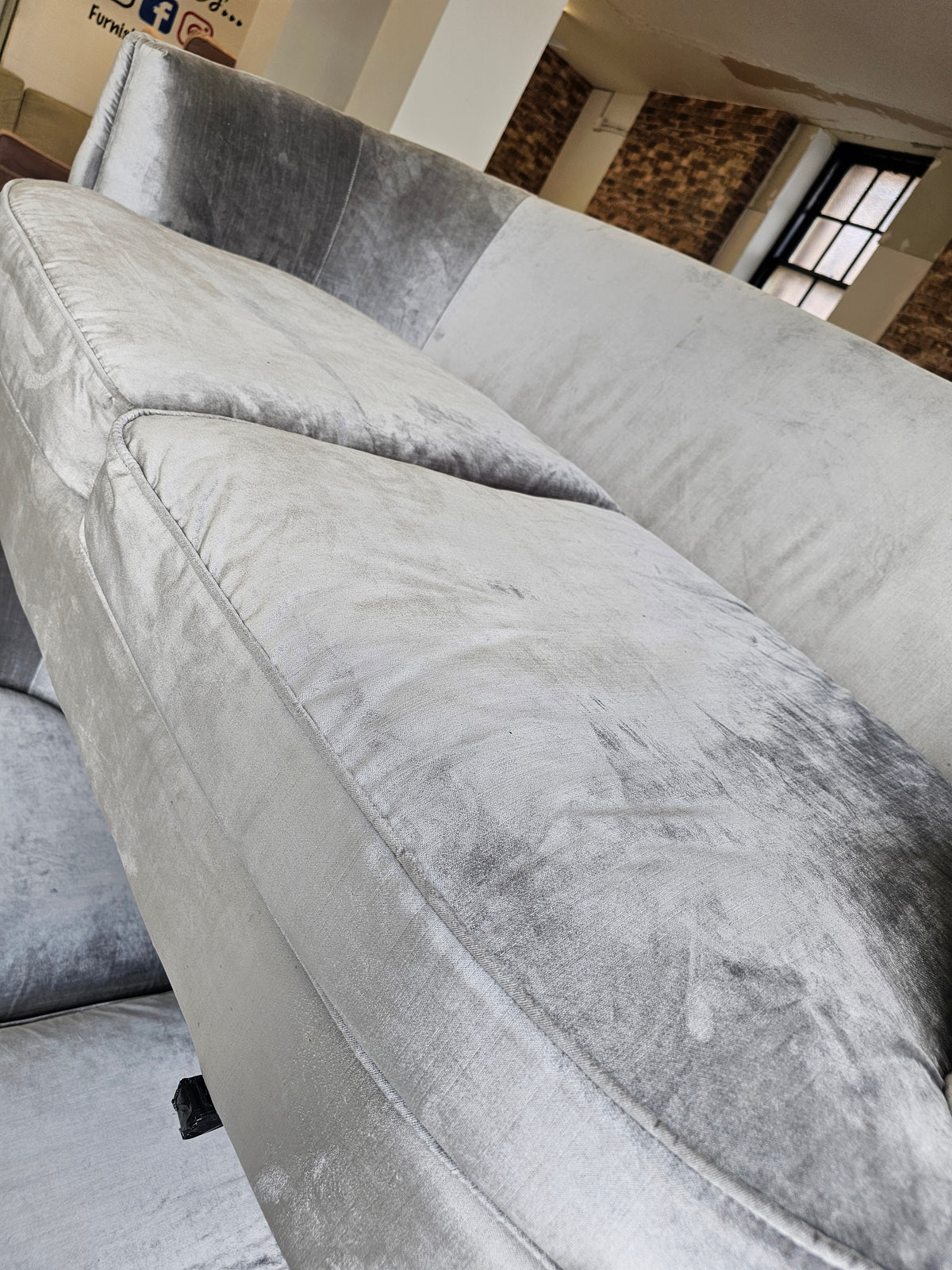 2 x 3 Seater Silver Chesterfield Style Sofas from Top Drawer @#