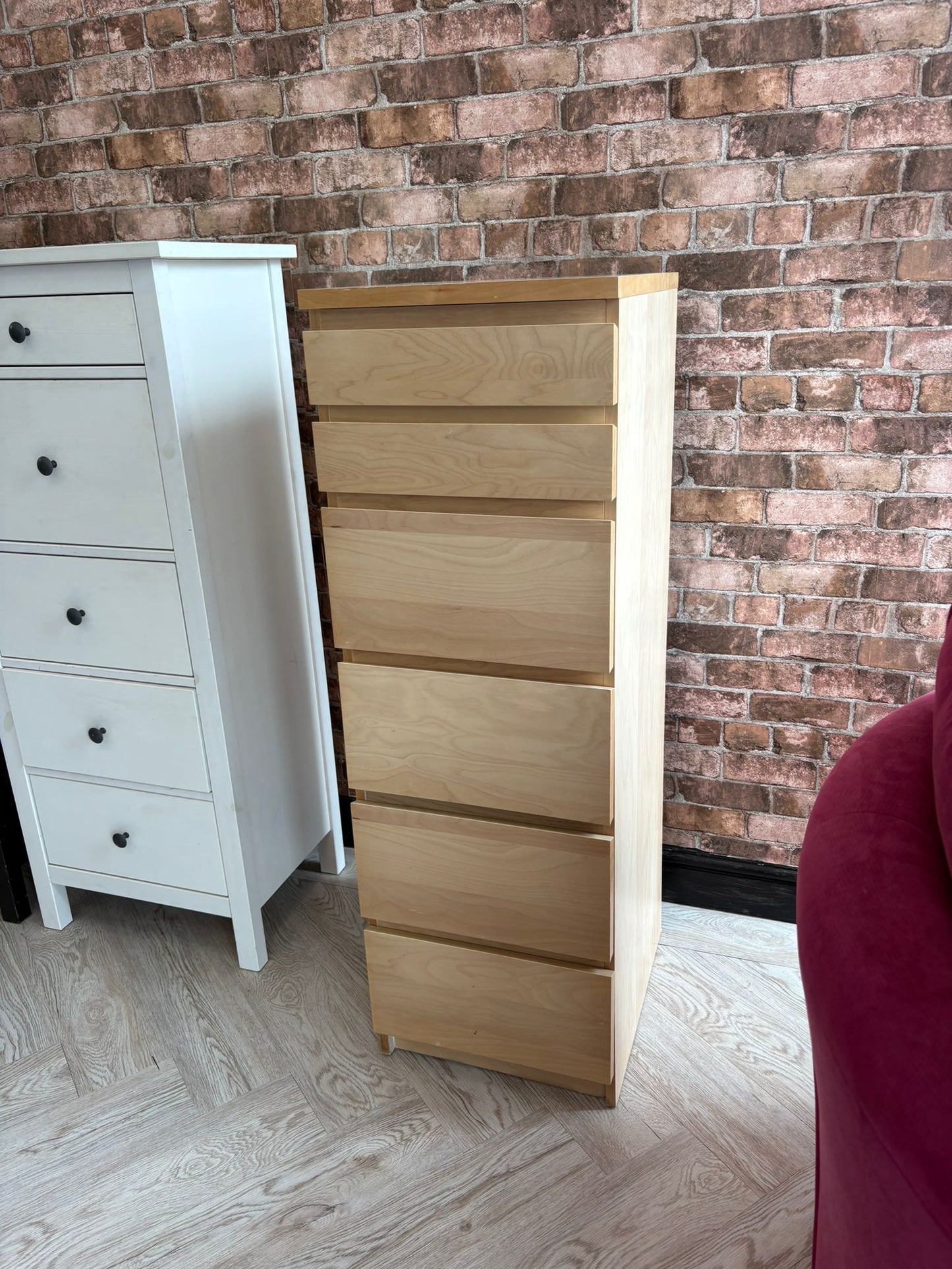 Ikea Malm Beech 6 Drawer Tallboy with Mirror #