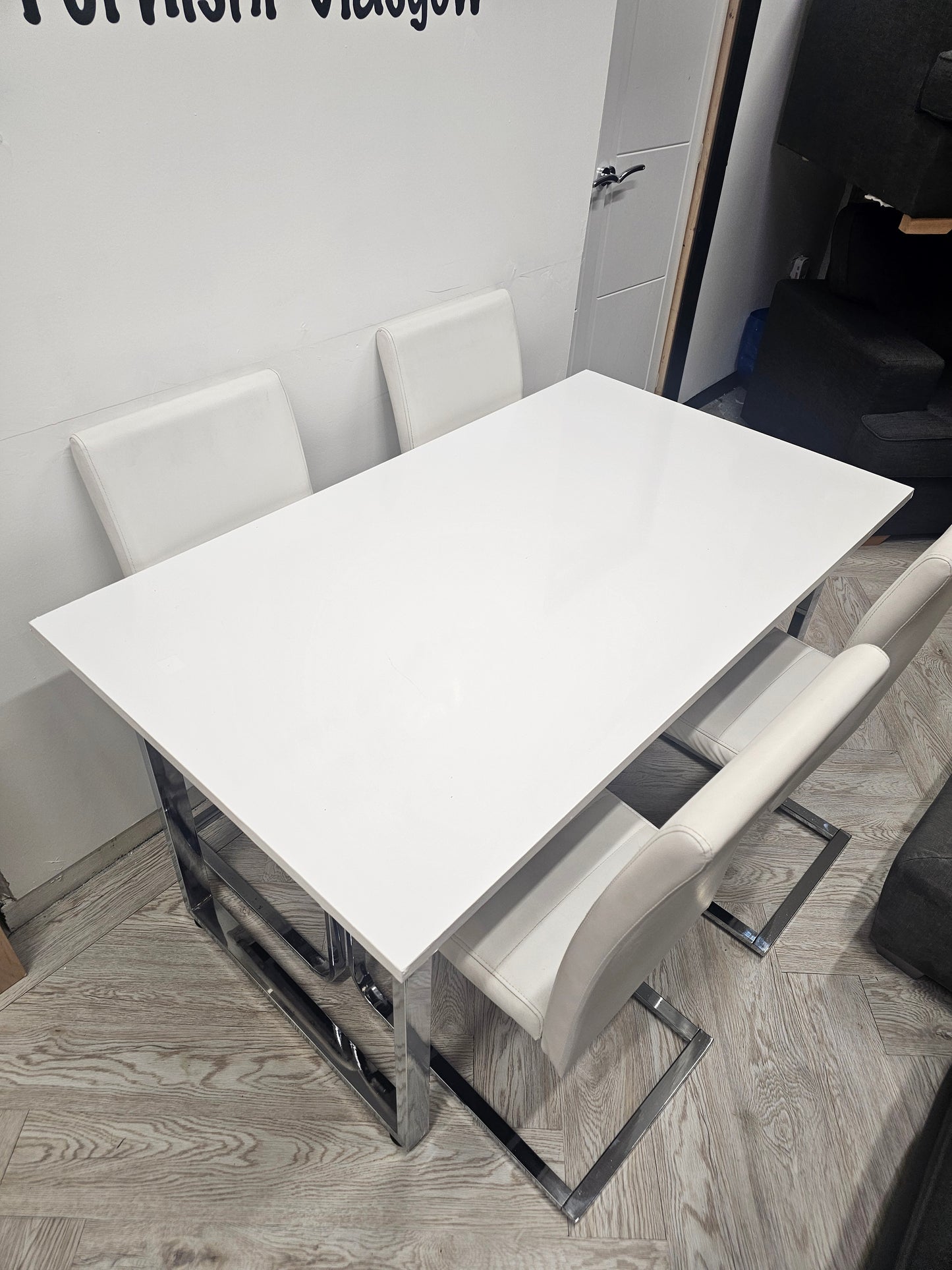 Dining Table & 4 Faux Leather Chairs (table has been wrapped)@