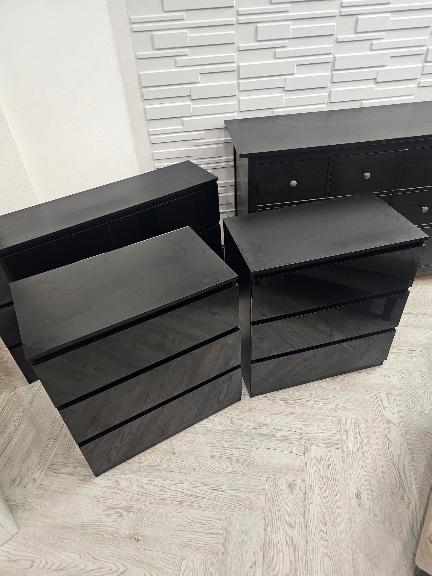 The Range Pair of Black High Gloss 3 Drawer Chests @
