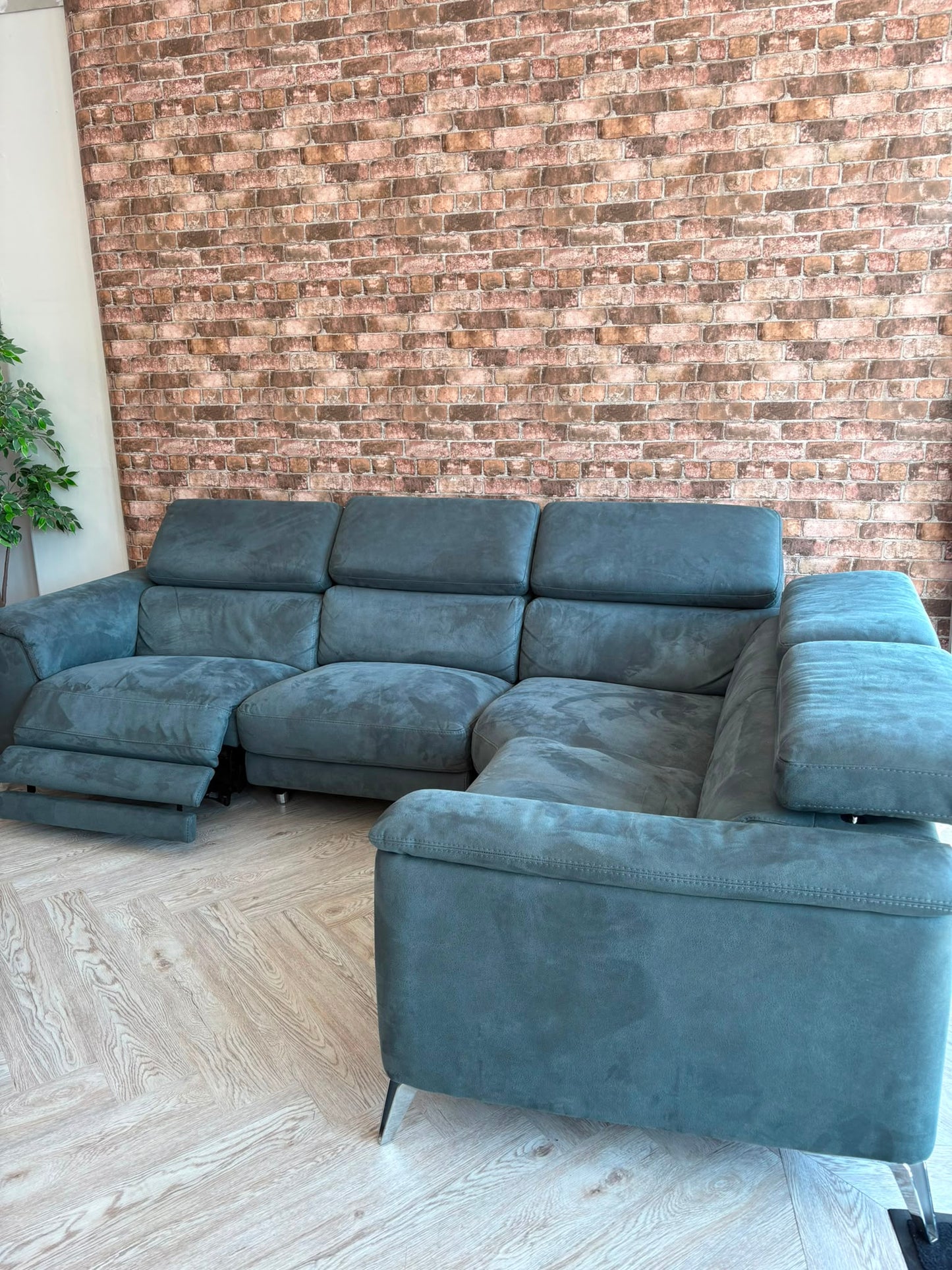 DFS Tahiti Power Recliner Corner Sofa in Teal Faux Suede #