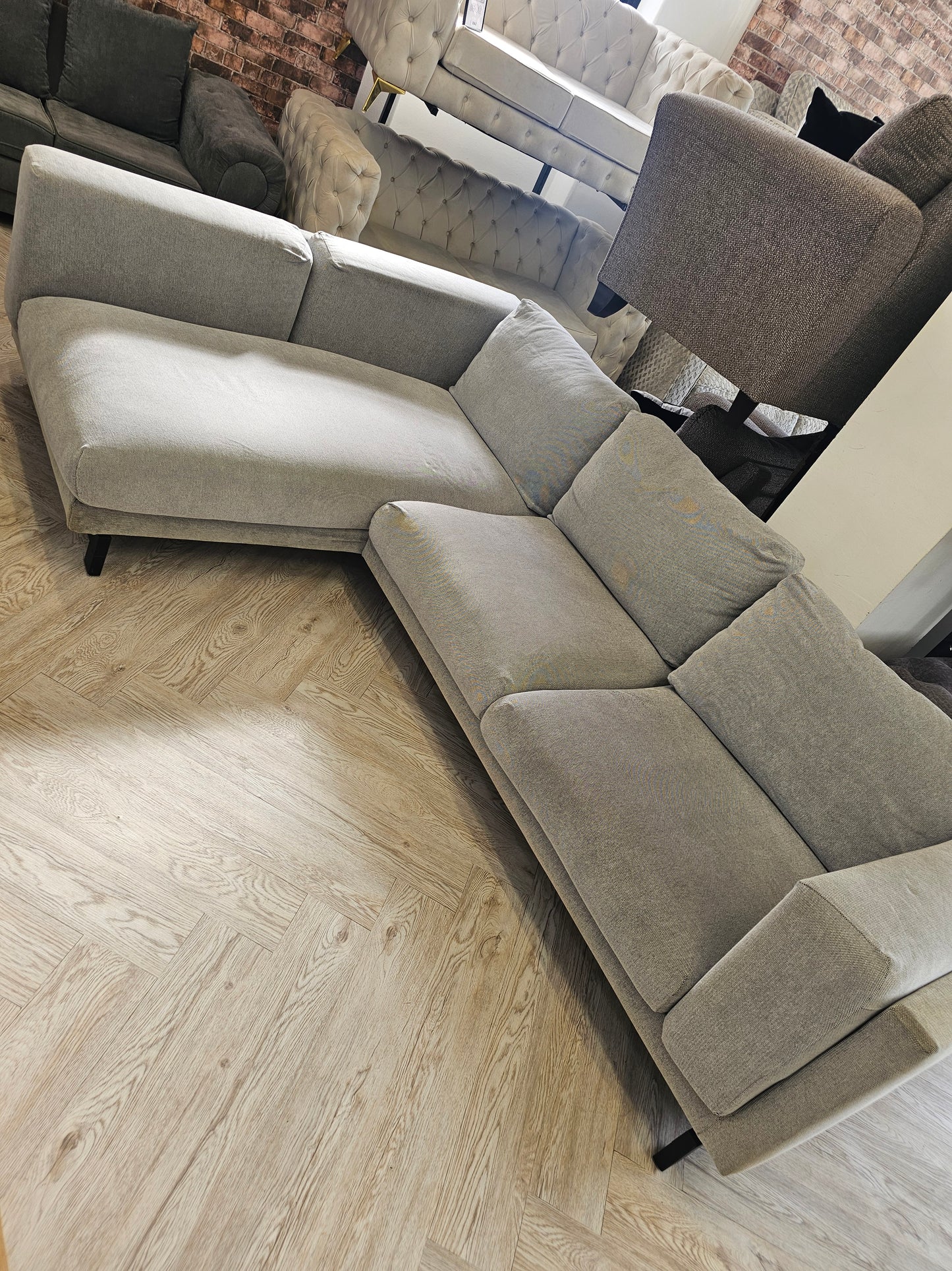 Ikea Nockeby Grey Fabric 3 Seater Chaise Sofa @
