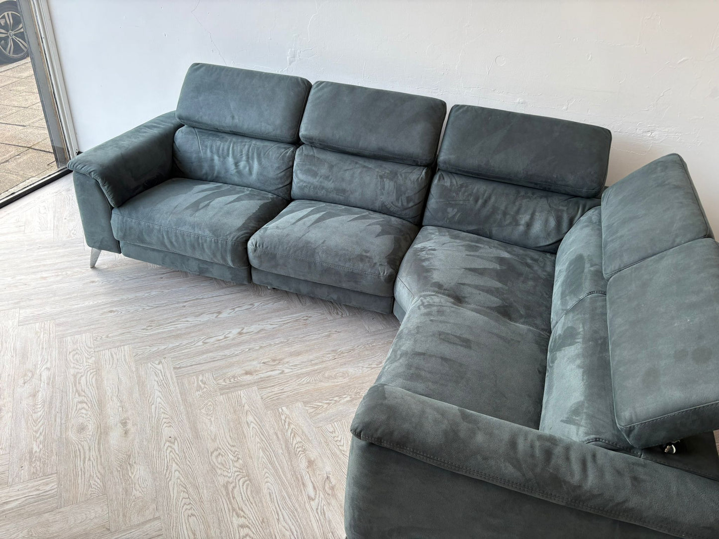 DFS Tahiti Teal Power Recliner Corner Sofa in Arizona Fabric (faux brushed suede-effect) As New Condition/ Ex Display #