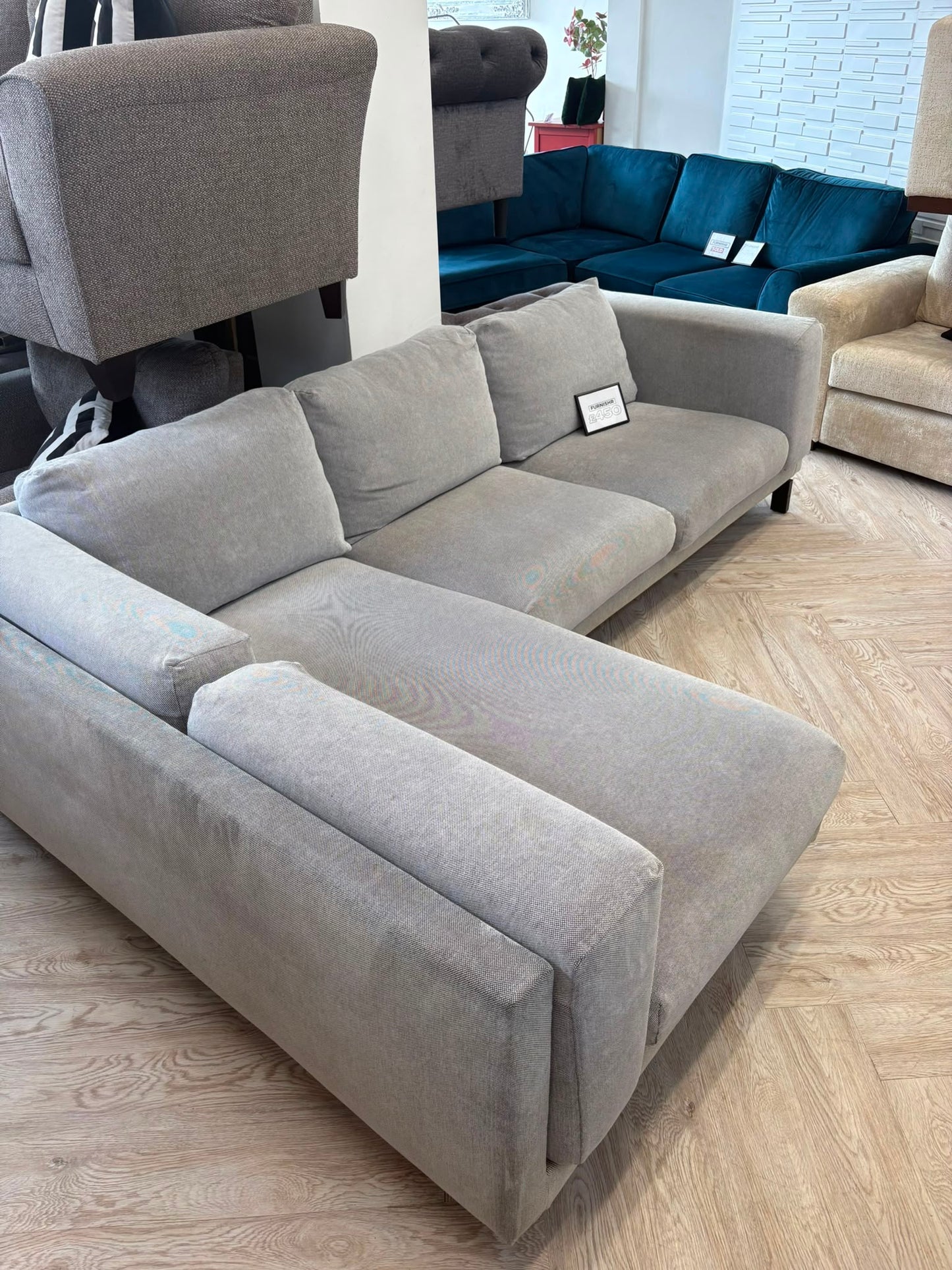 Ikea Nockeby Grey Fabric 3 Seater Chaise Sofa @