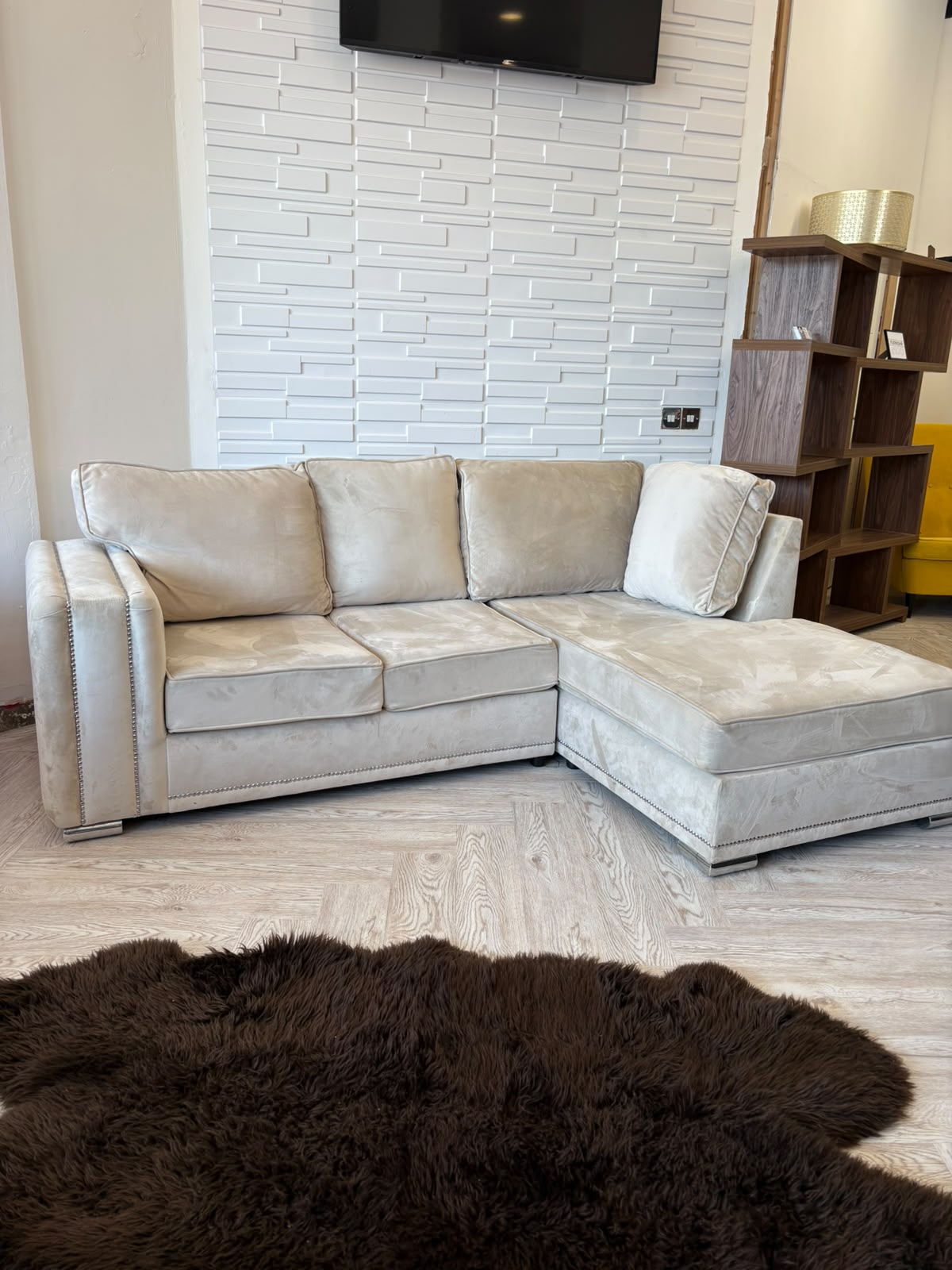 Cream Velvet Corner Sofa (Firm Seats)@