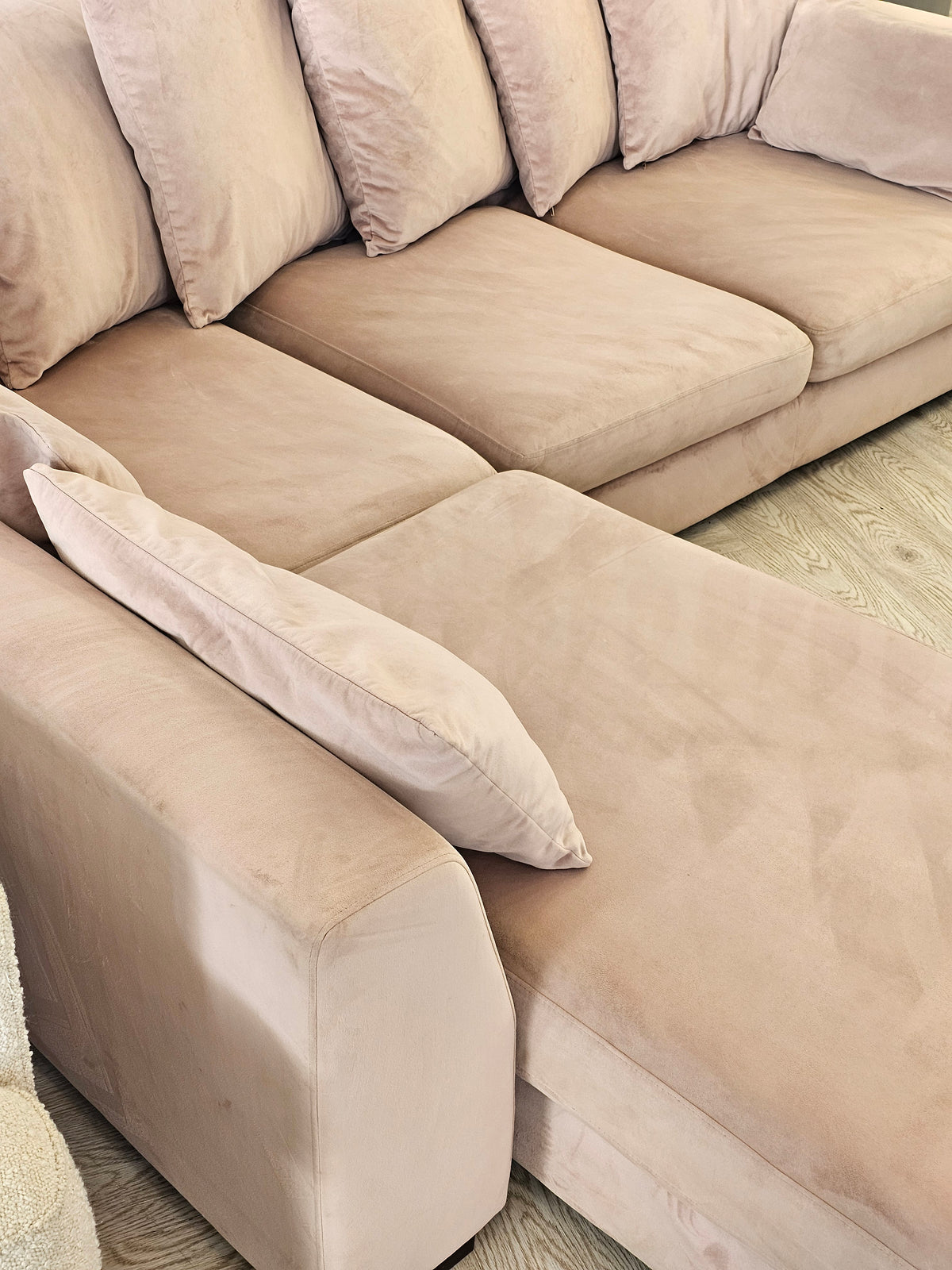 DFS SPINN Swivel Sofa Bed/ Corner Chaise in Blush Plush Pink Fabric @
