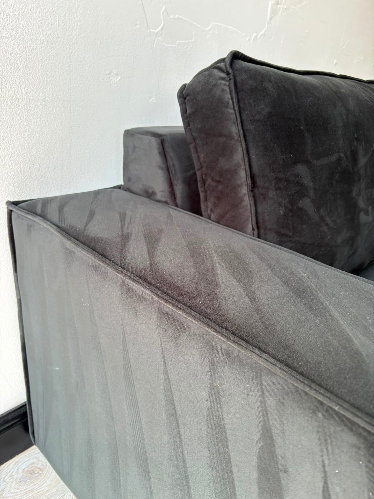 DUSK Black Plush Velvet Corner Sofa & Footstool #