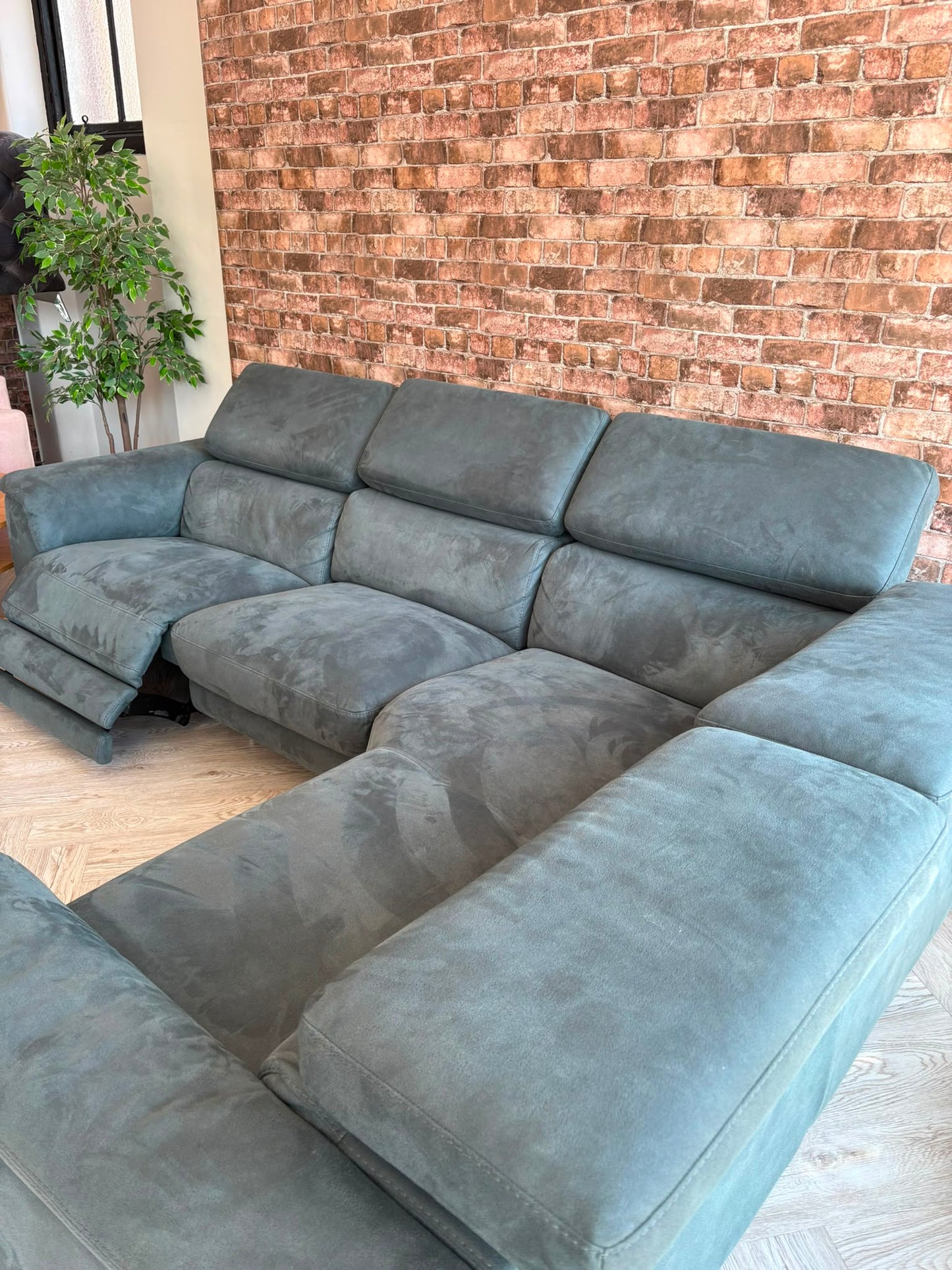 DFS Tahiti Power Recliner Corner Sofa in Teal Faux Suede #